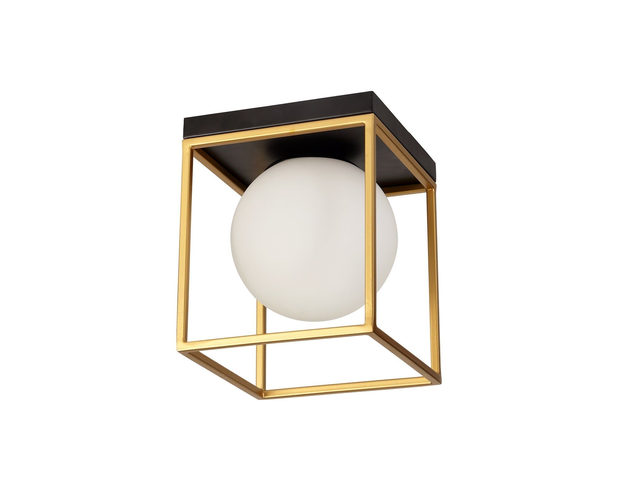 Cannes Square Ceiling Flush, 1 Light E14, Matt Black/Painted Gold