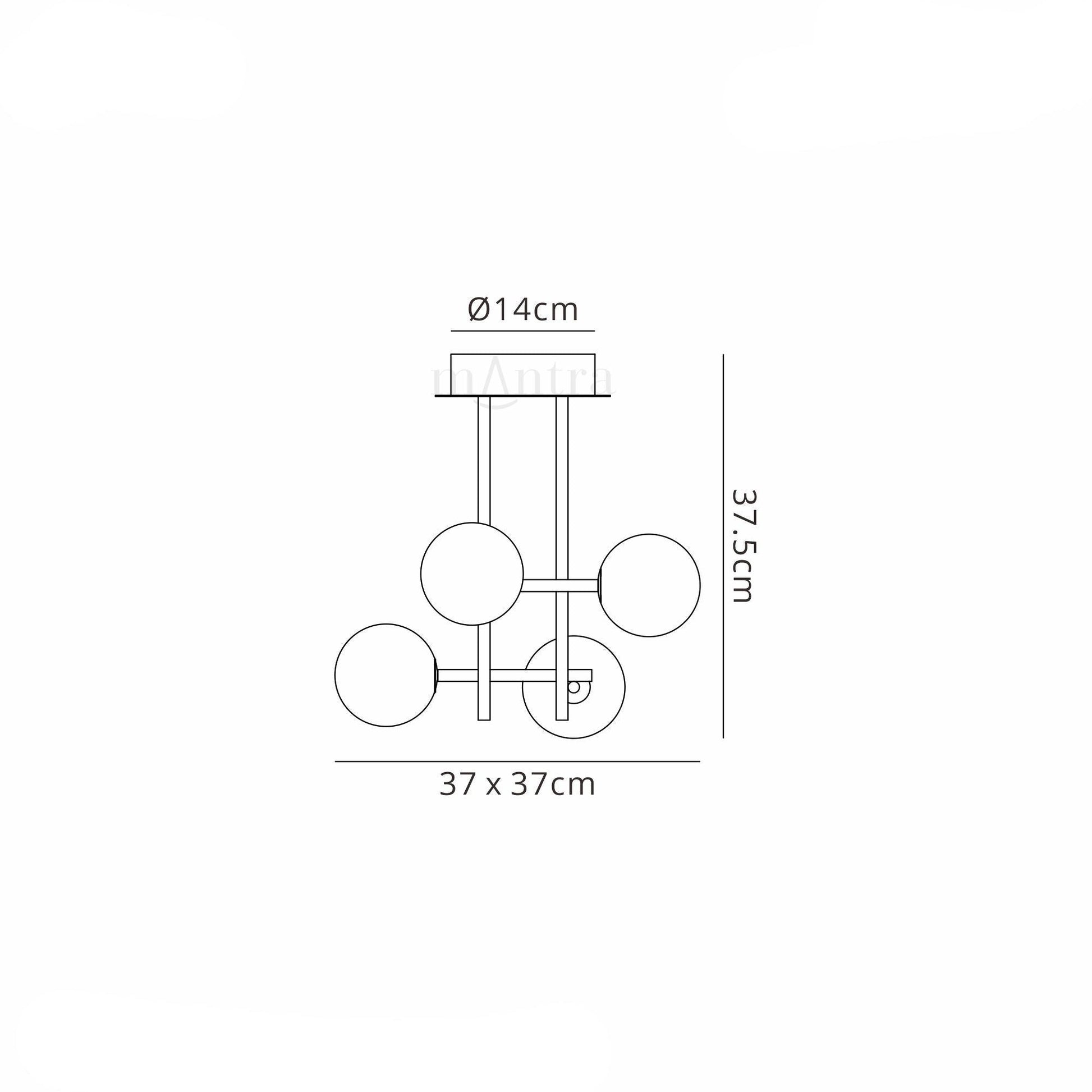 Cellar Semi Flush 4 Light, Replaceable 5W LEDs, 3000K, Black