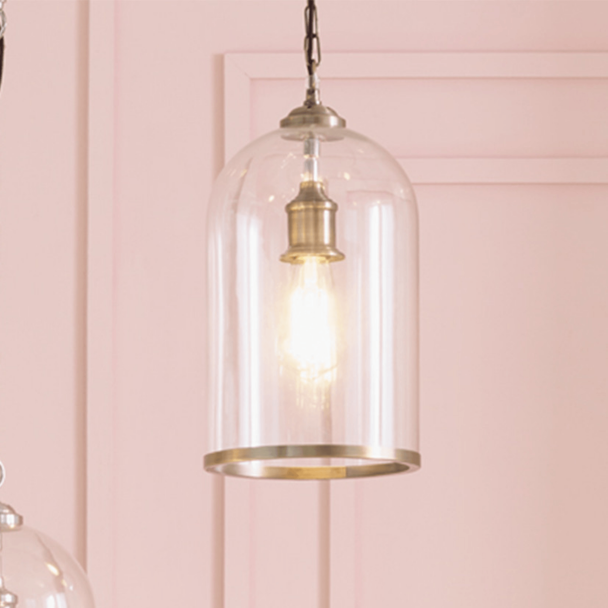 Clear Glass and Antique Brass Rimmed Pendant - Cusack Lighting