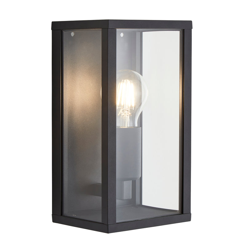 Chinon 1/2 Light E27 Glass Panel Box Lantern Black