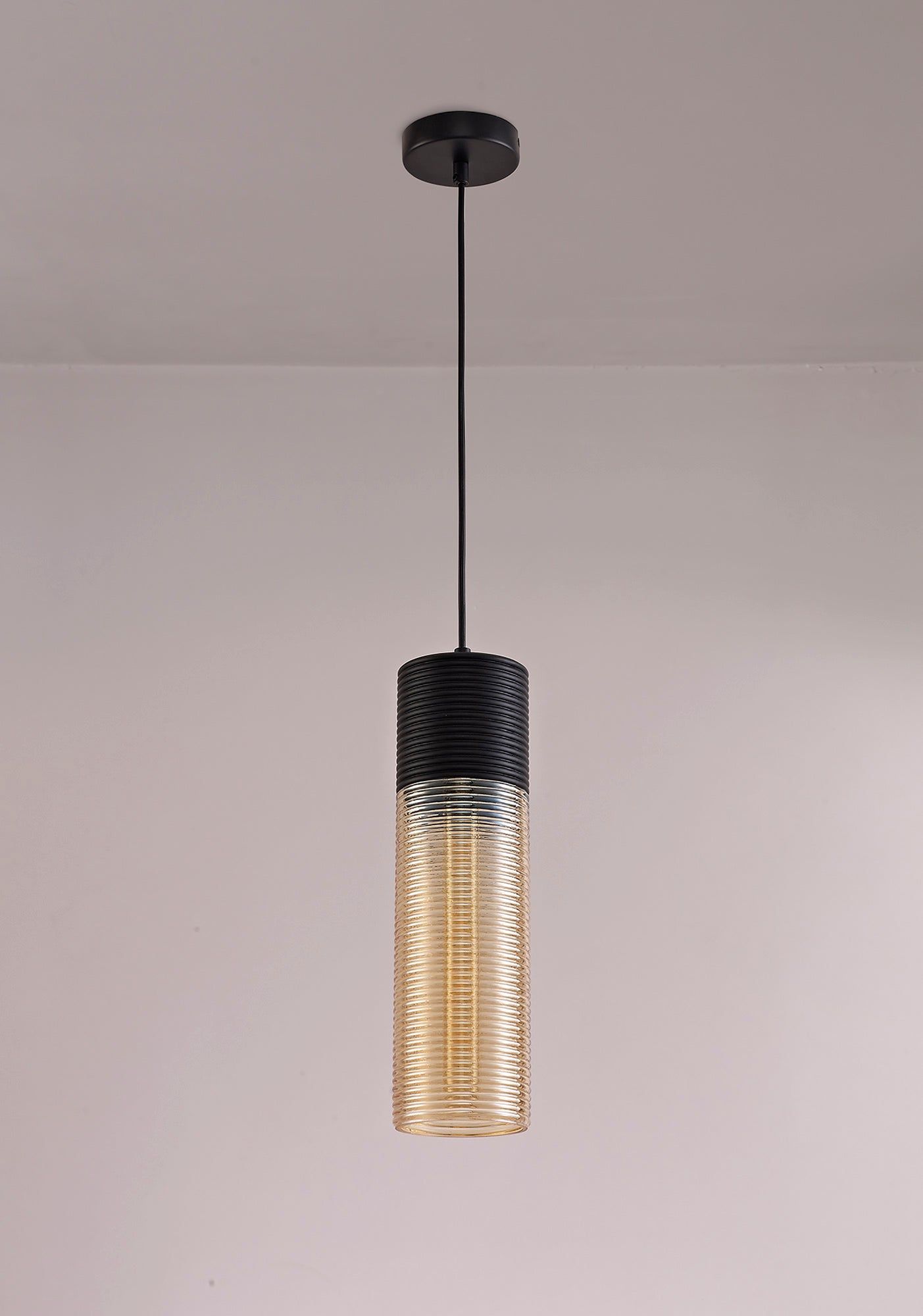 Cinto Single Cone/Tube  Pendant 1 Light E27, Black/Amber Glass