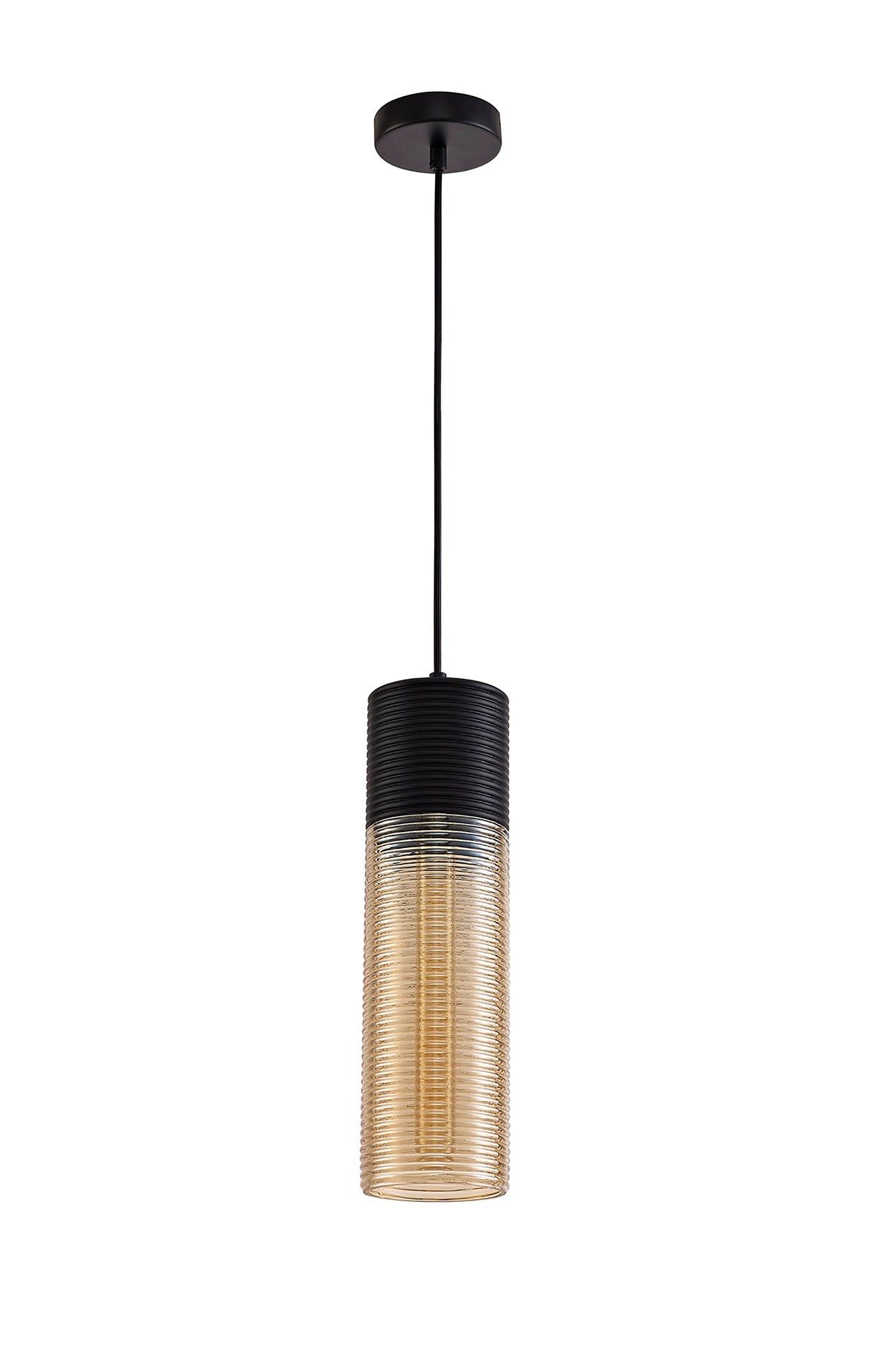 Cinto Single Cone/Tube  Pendant 1 Light E27, Black/Amber Glass