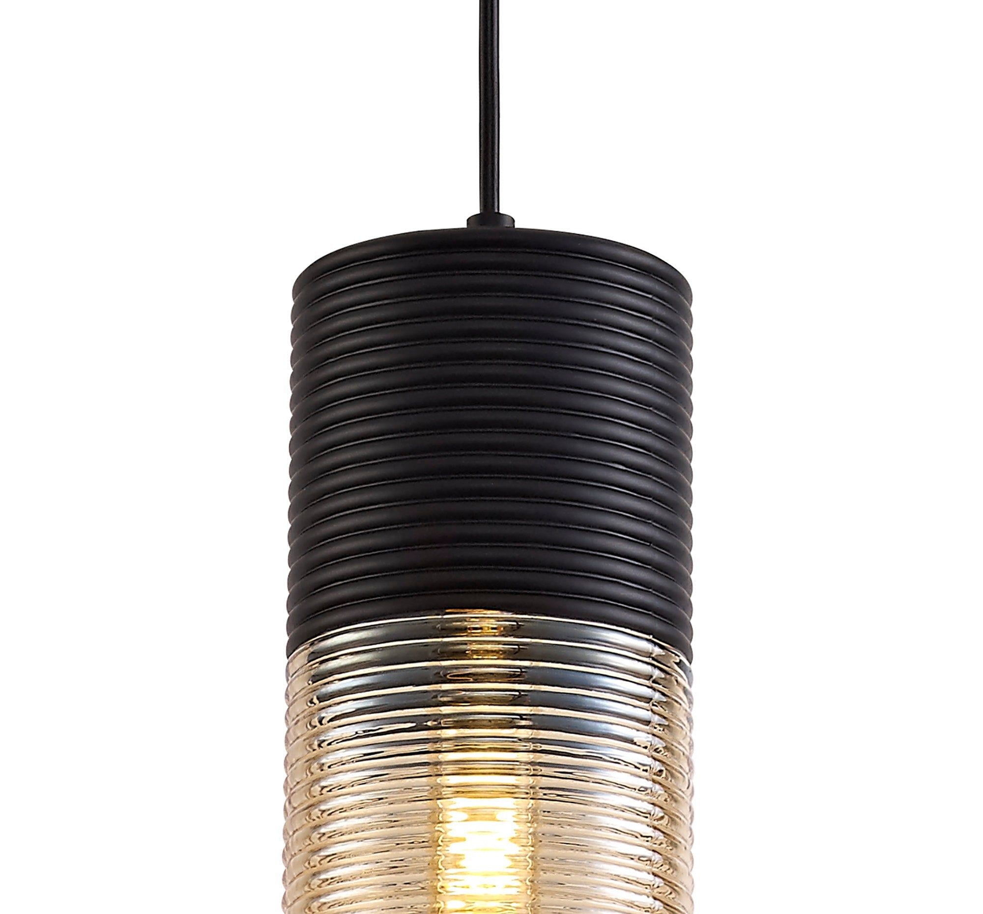 Cinto Single Cone/Tube  Pendant 1 Light E27, Black/Amber Glass