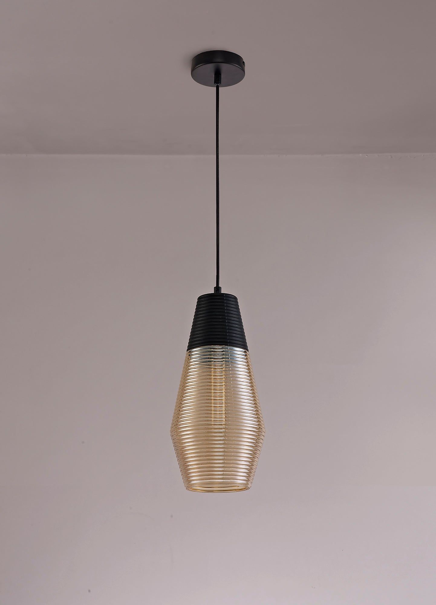 Cinto Single Cone/Tube  Pendant 1 Light E27, Black/Amber Glass