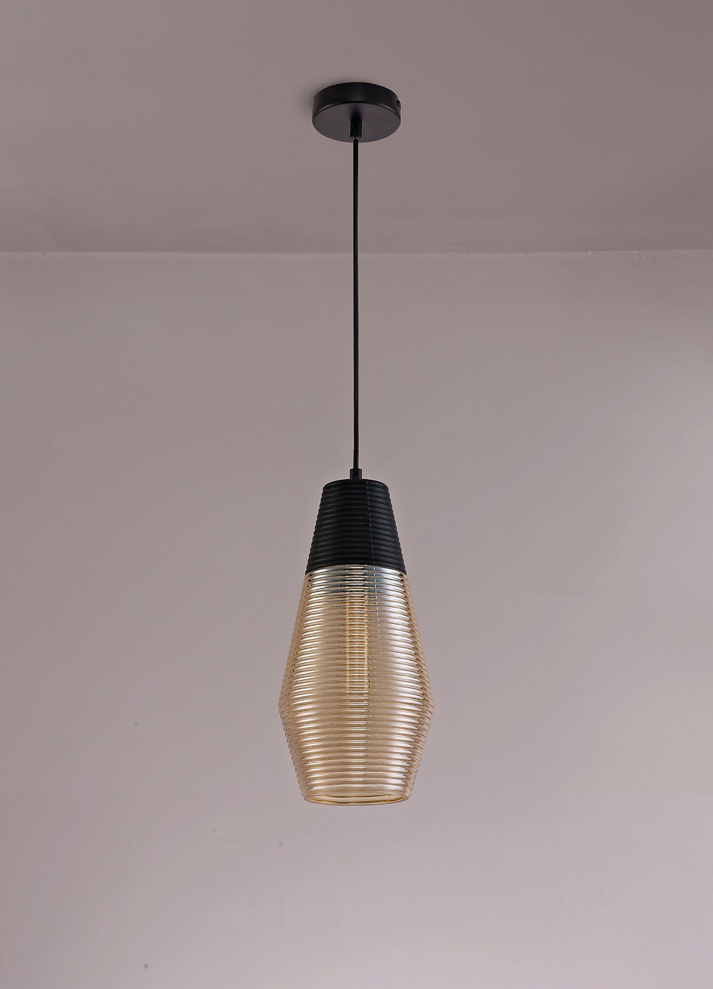 Cinto Single Cone/Tube  Pendant 1 Light E27, Black/Amber Glass