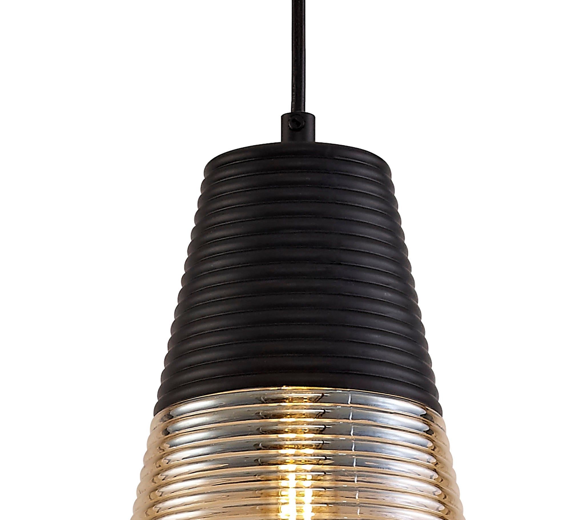 Cinto Single Cone/Tube  Pendant 1 Light E27, Black/Amber Glass