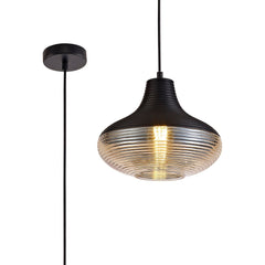 Cinto Single Vase Pendant 1 Light E27, Black/Amber Glass