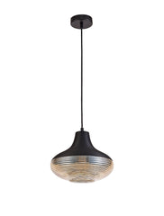 Cinto Single Vase Pendant 1 Light E27, Black/Amber Glass