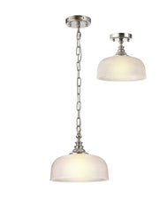 Shelbourne Flush / Single Pendant, 1 Light Adjustable E27, Polished Nickel, Antique Brass, Satin Nickel / Prismatic Glass