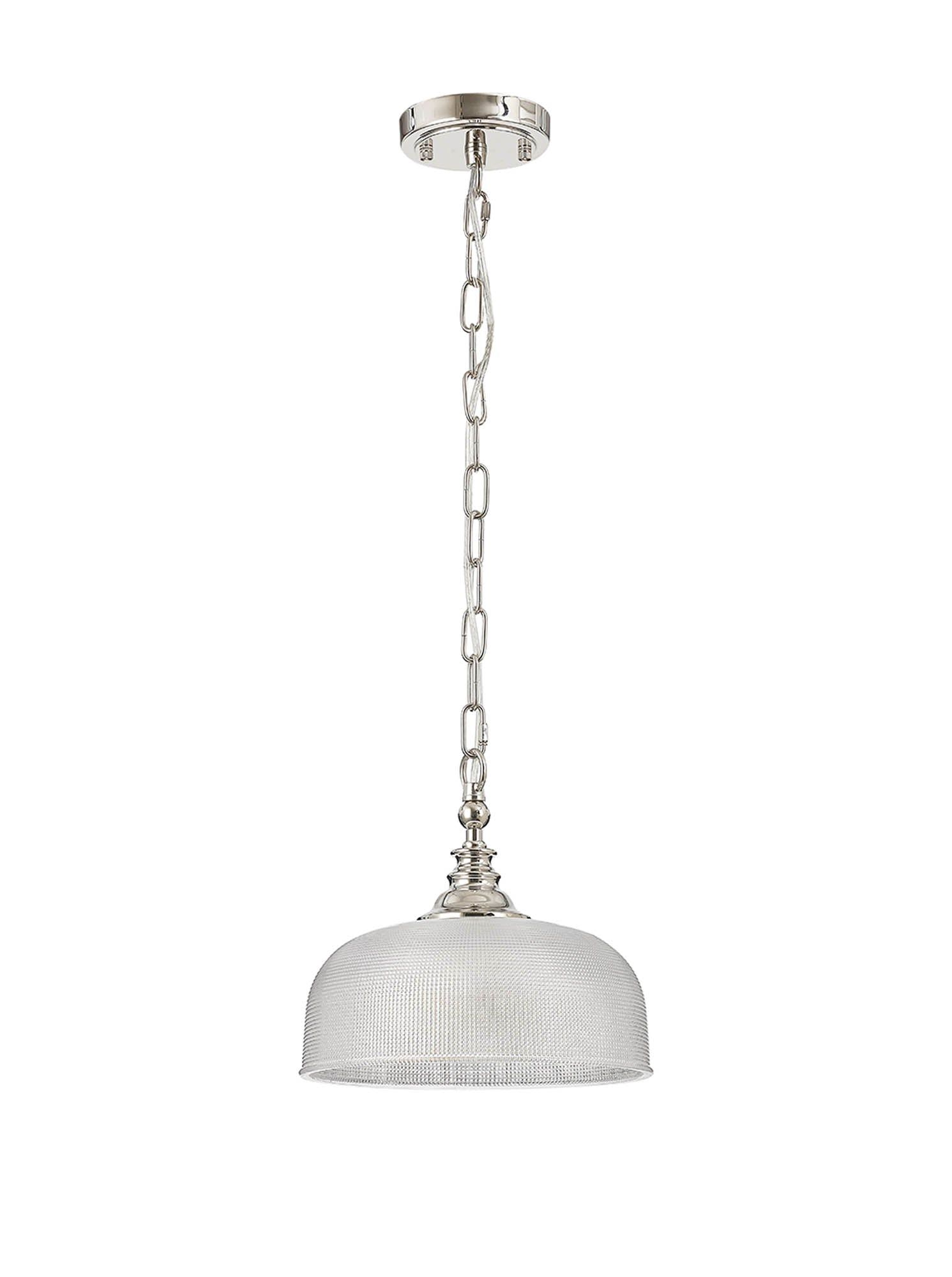 Shelbourne Flush / Single Pendant, 1 Light Adjustable E27, Polished Nickel, Antique Brass, Satin Nickel / Prismatic Glass