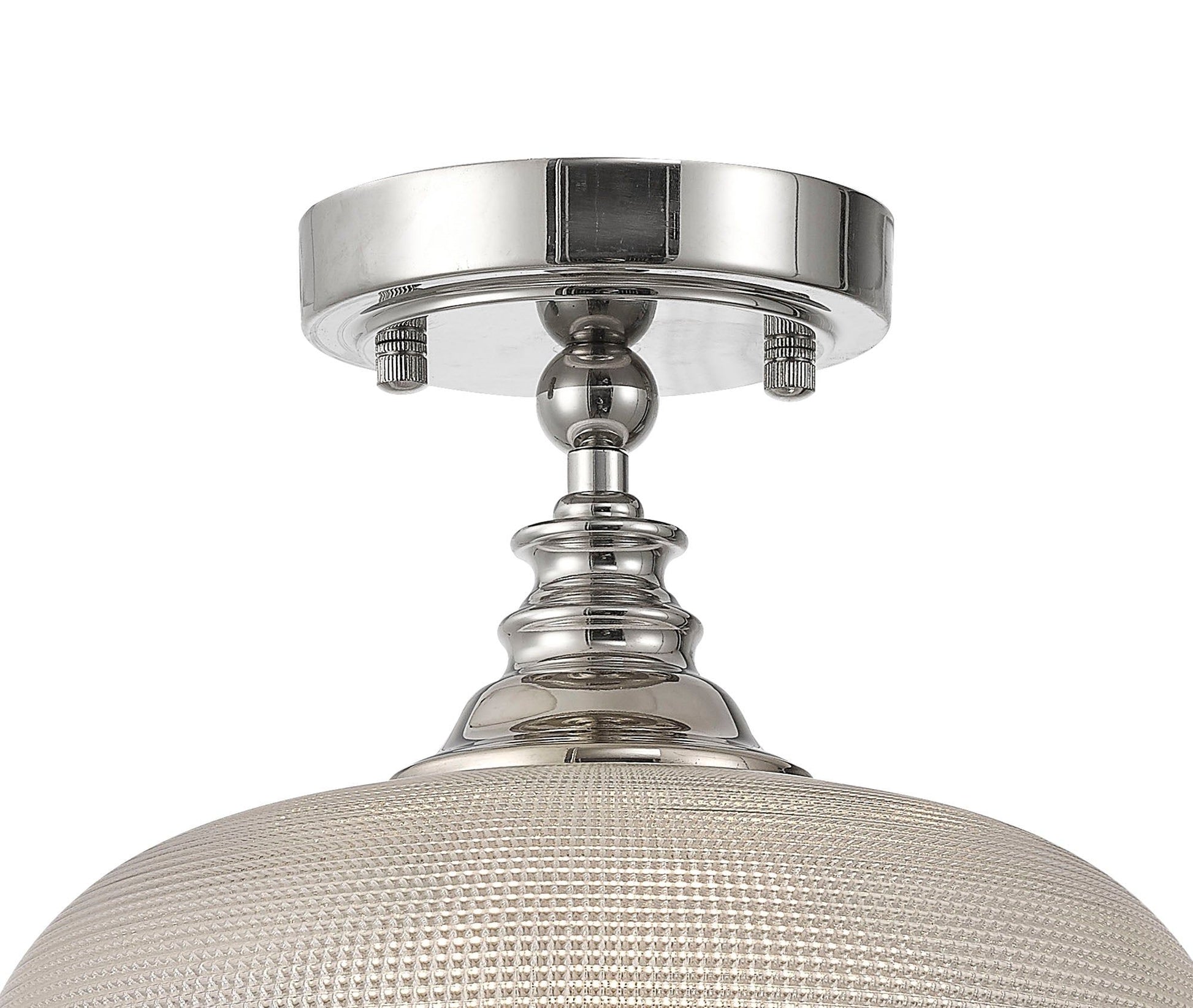 Shelbourne Flush / Single Pendant, 1 Light Adjustable E27, Polished Nickel, Antique Brass, Satin Nickel / Prismatic Glass