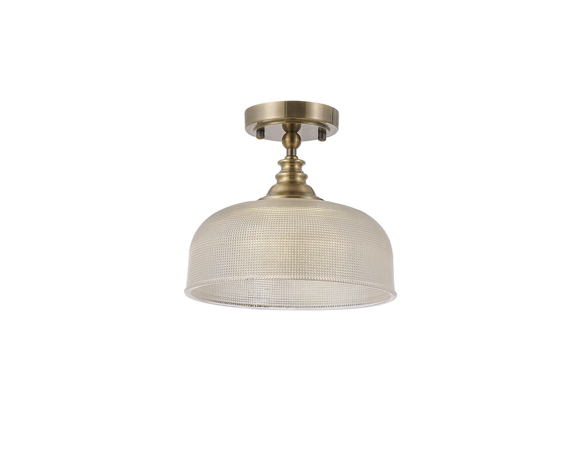 Shelbourne Flush / Single Pendant, 1 Light Adjustable E27, Polished Nickel, Antique Brass, Satin Nickel / Prismatic Glass