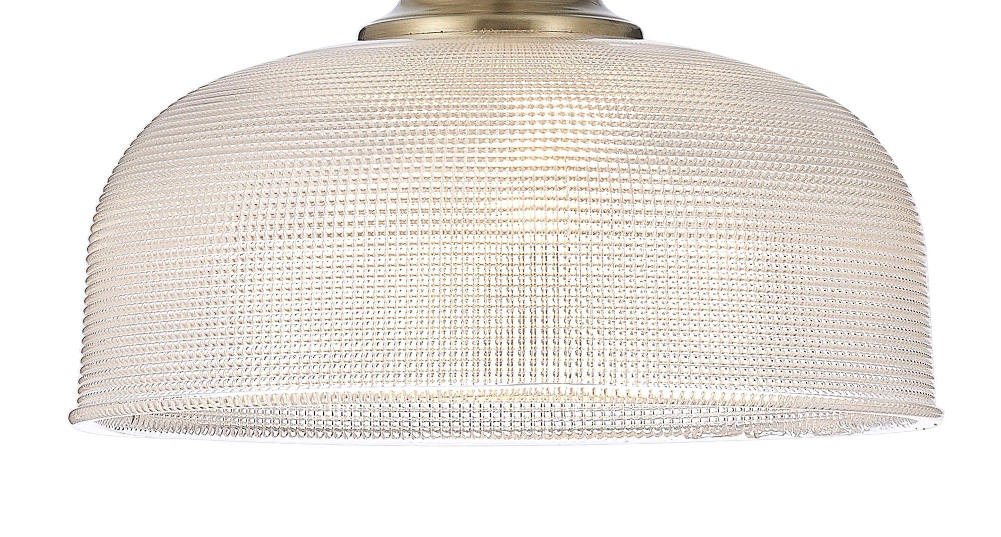 Shelbourne Flush / Single Pendant, 1 Light Adjustable E27, Polished Nickel, Antique Brass, Satin Nickel / Prismatic Glass