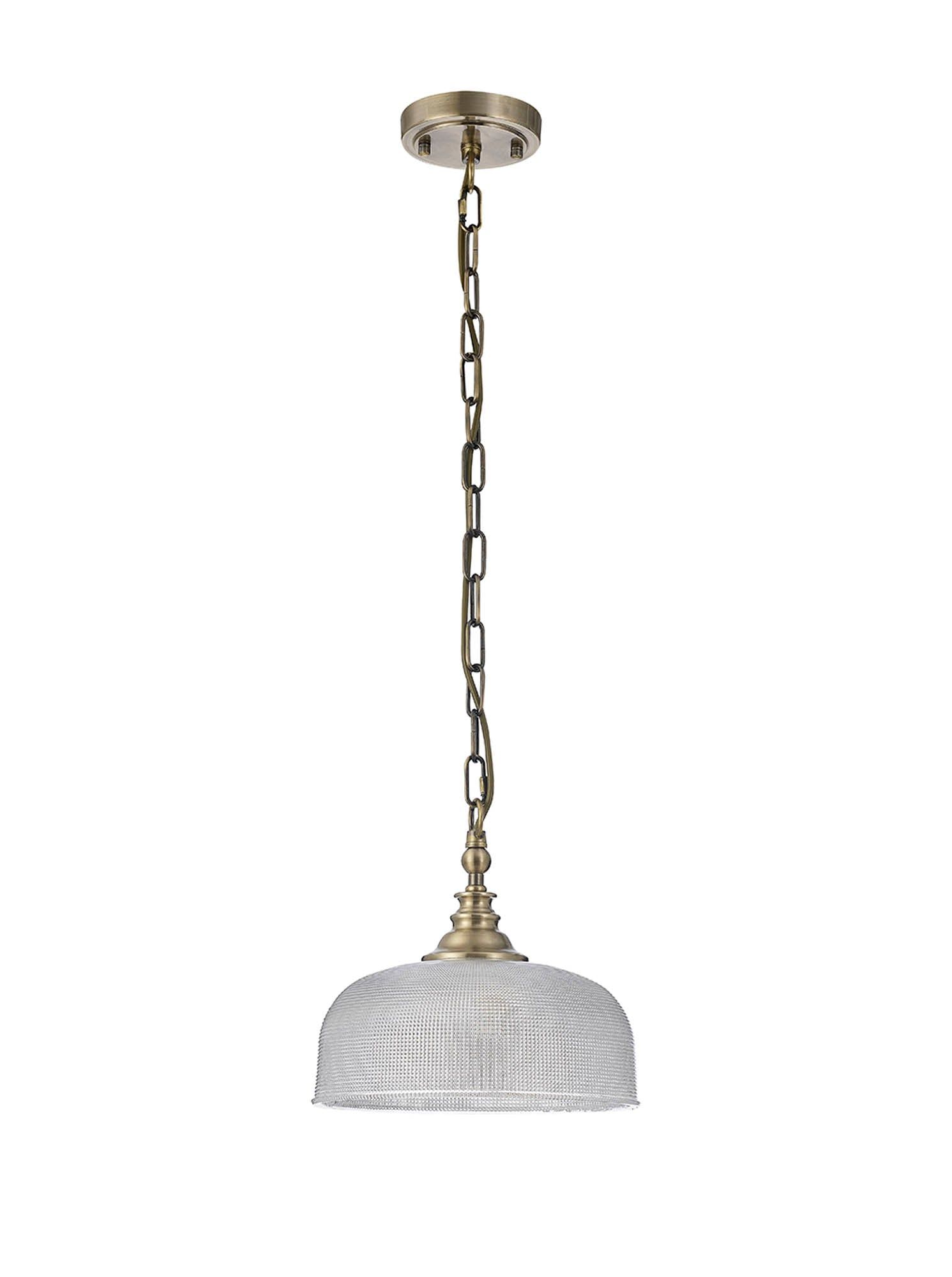 Shelbourne Flush / Single Pendant, 1 Light Adjustable E27, Polished Nickel, Antique Brass, Satin Nickel / Prismatic Glass