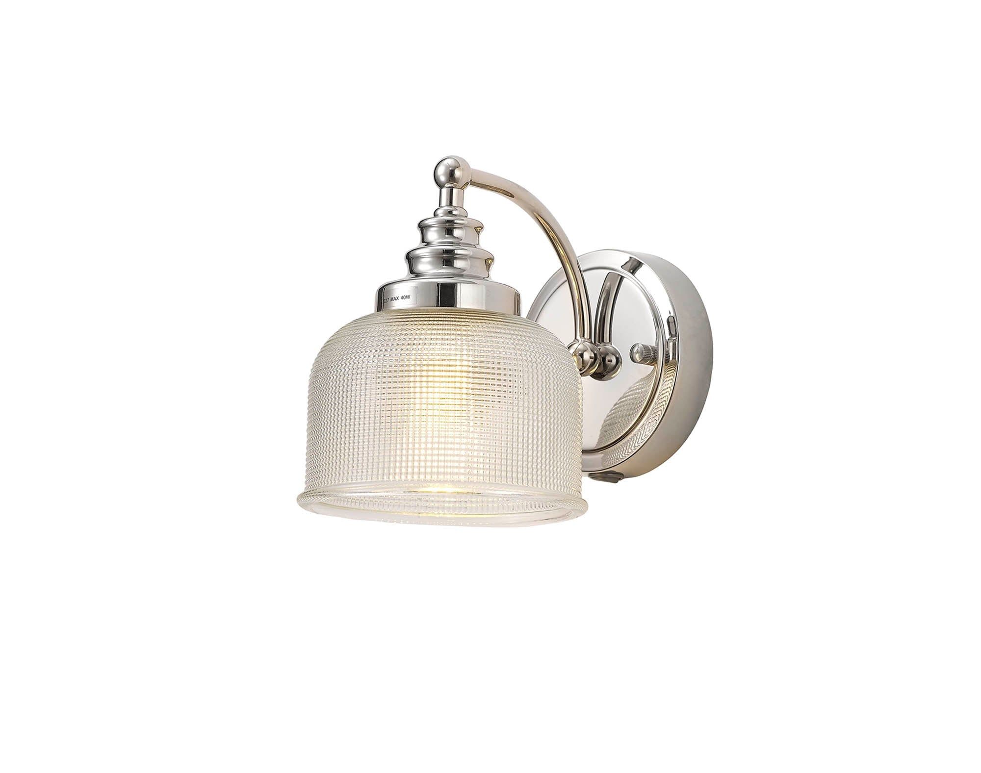 Isola Switched Wall Lamp 1 Light E27 Polished Nickel / Prismatic Glass