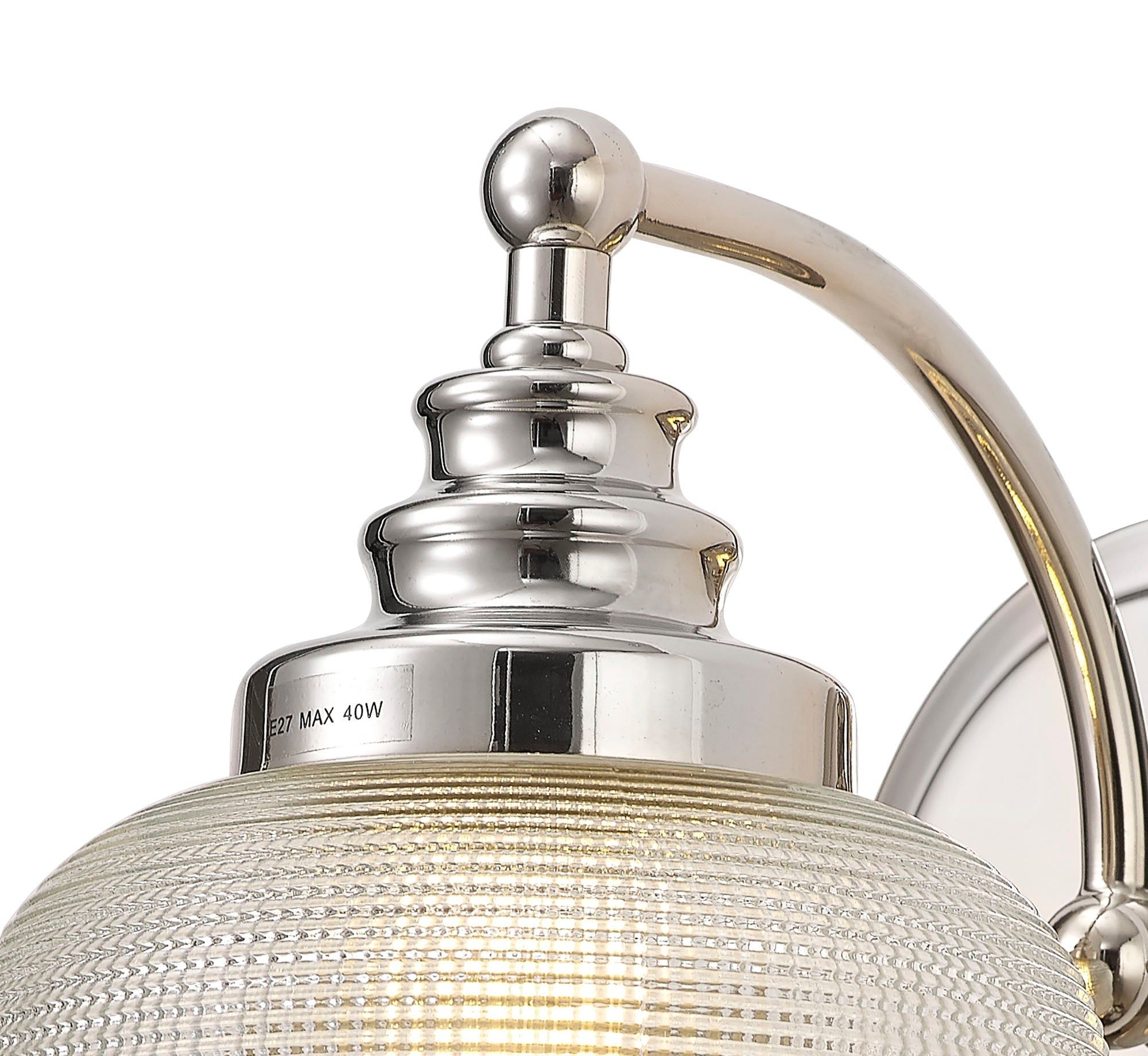 Isola Switched Wall Lamp 1 Light E27  Polished Nickel / Prismatic Glass