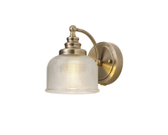 Isola Switched Wall Lamp 1 Light E27 Antique Brass / Prismatic Glass