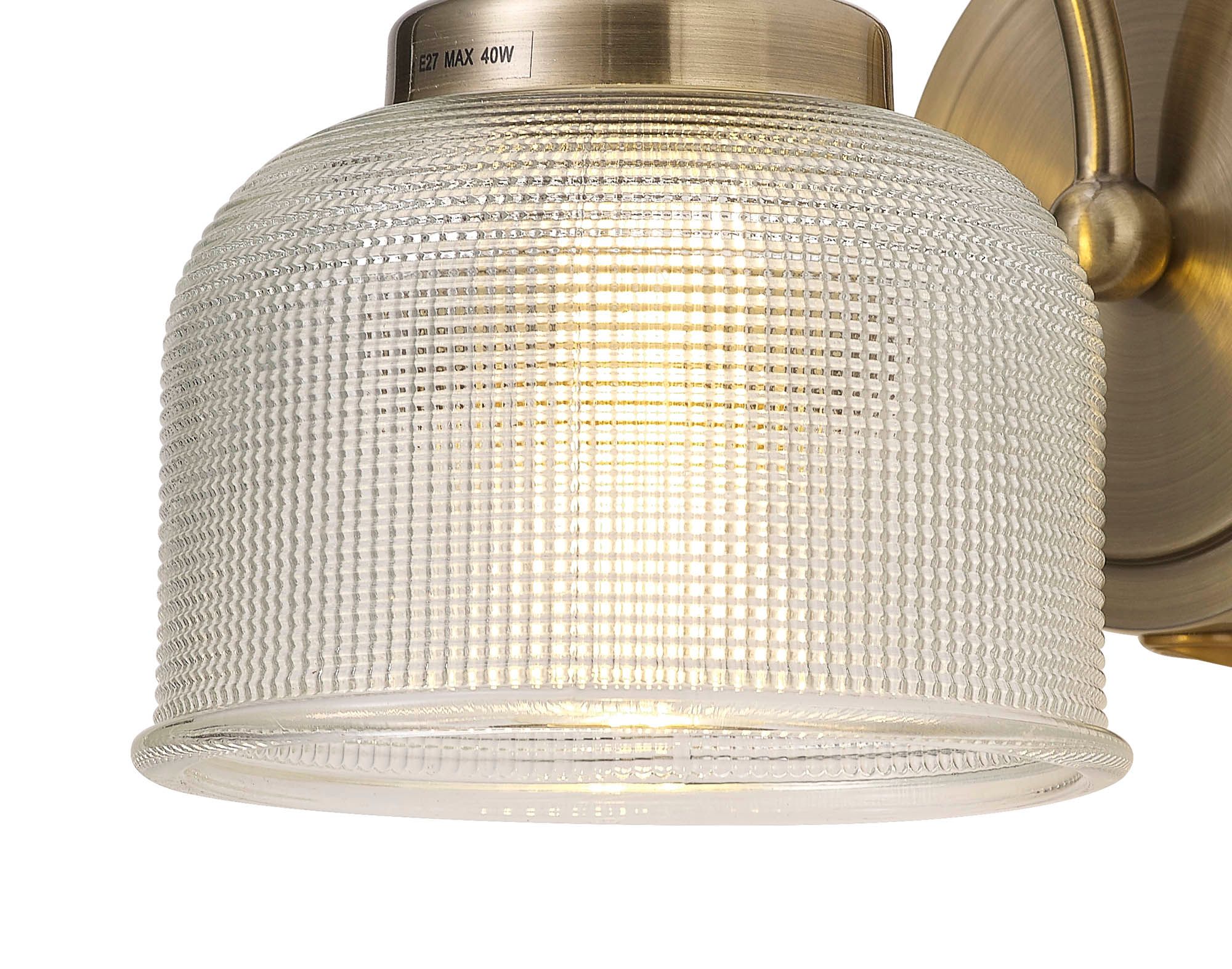 Isola Switched Wall Lamp 1 Light E27 Antique Brass / Prismatic Glass