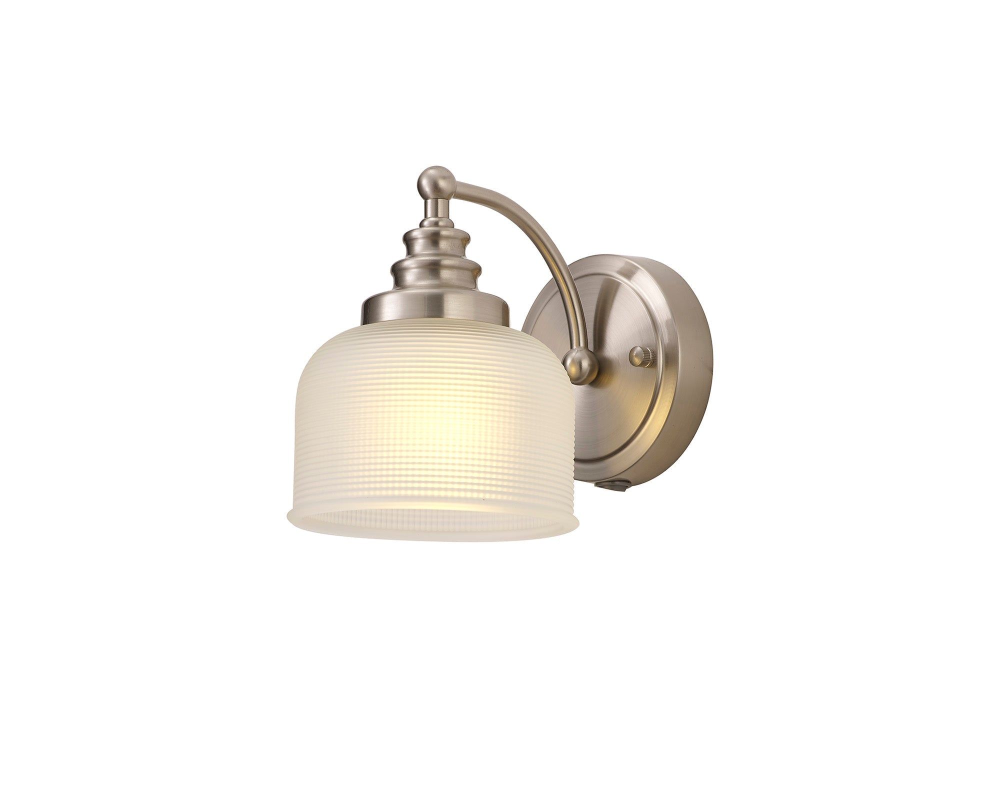 Isola Switched Wall Lamp 1 Light E27 Satin Nickel Prismatic Glass