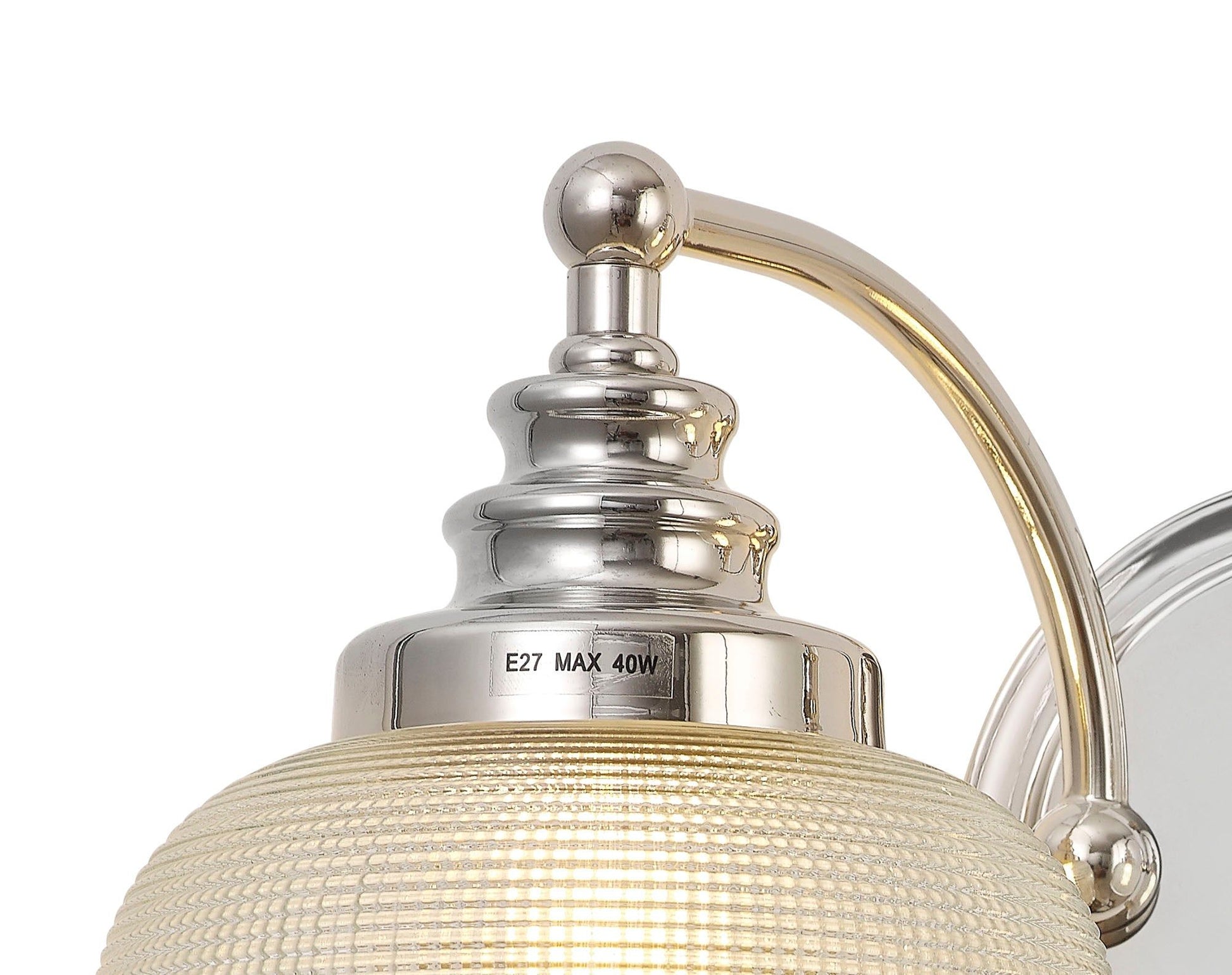 Isola Switched Wall Lamp 2 Light E27 Polished Nickel / Prismatic Glass