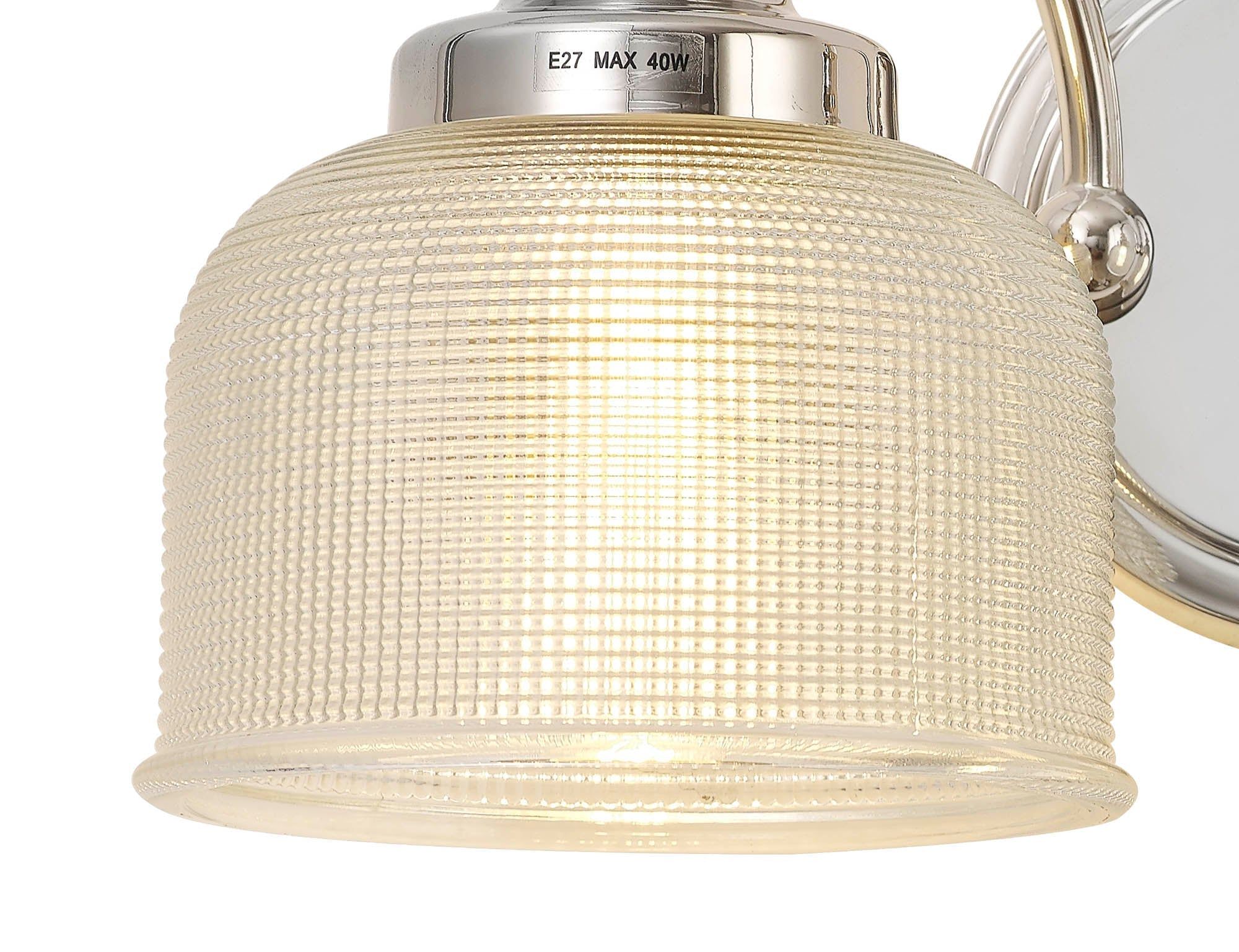 Isola Switched Wall Lamp 2 Light E27 Polished Nickel / Prismatic Glass