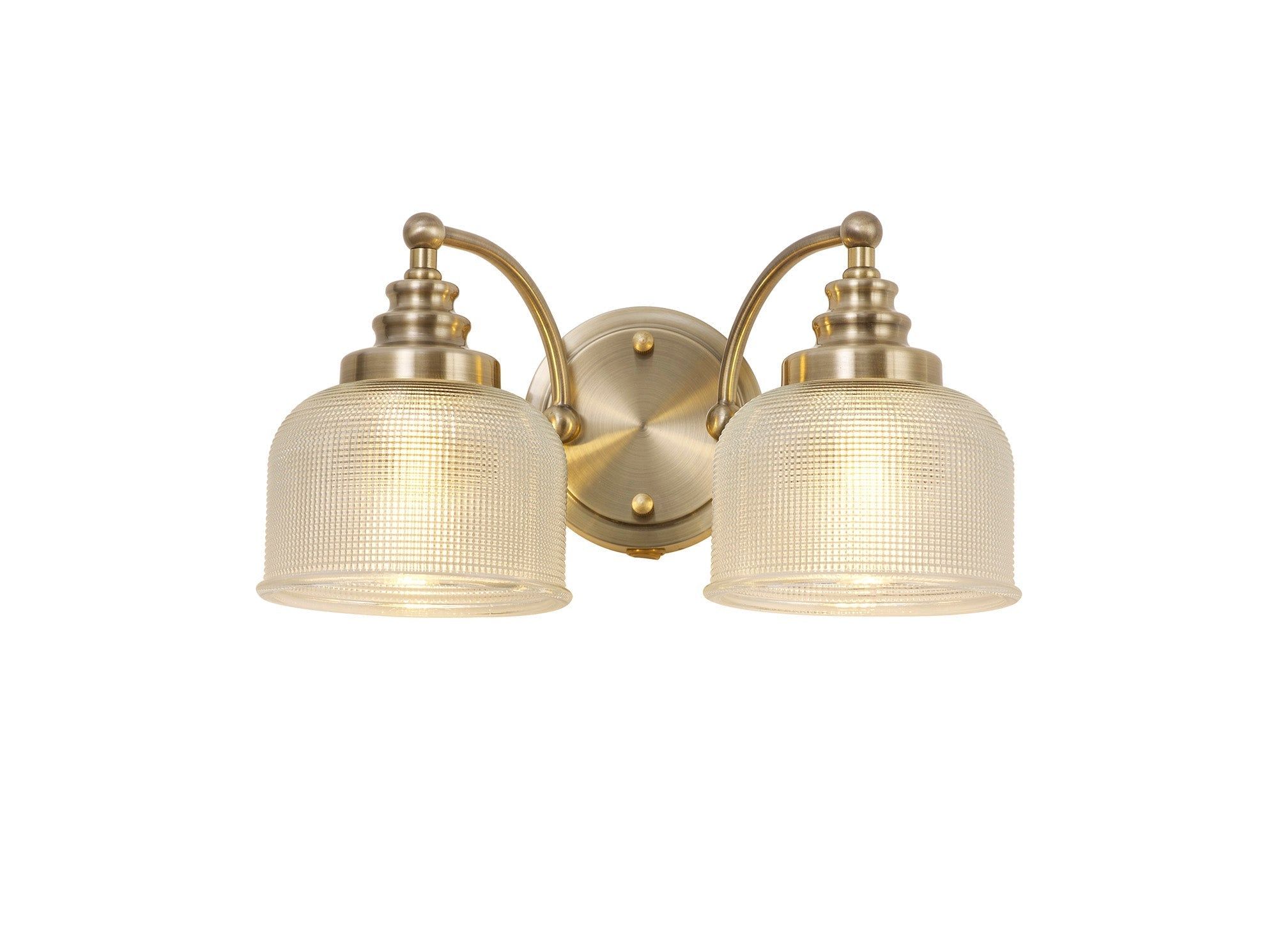 Isola Switched Wall Lamp 2 Light E27 Polished Nickel / Prismatic Glass