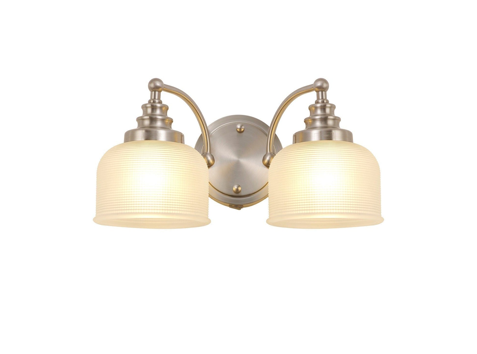 Isola Switched Wall Lamp 2 Light E27 Polished Nickel / Prismatic Glass