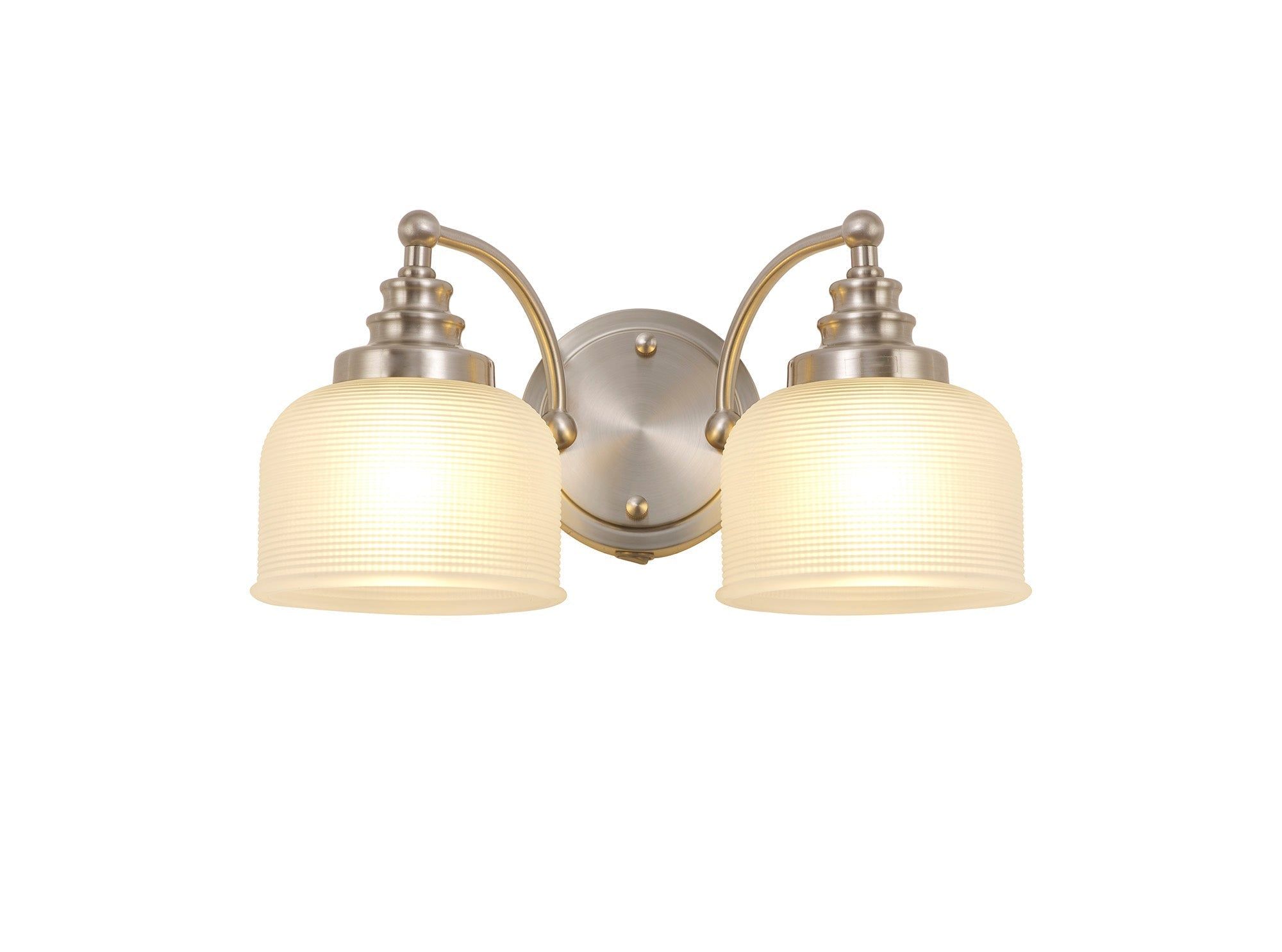 Isola Switched Wall Lamp 2 Light E27 Polished Nickel / Prismatic Glass