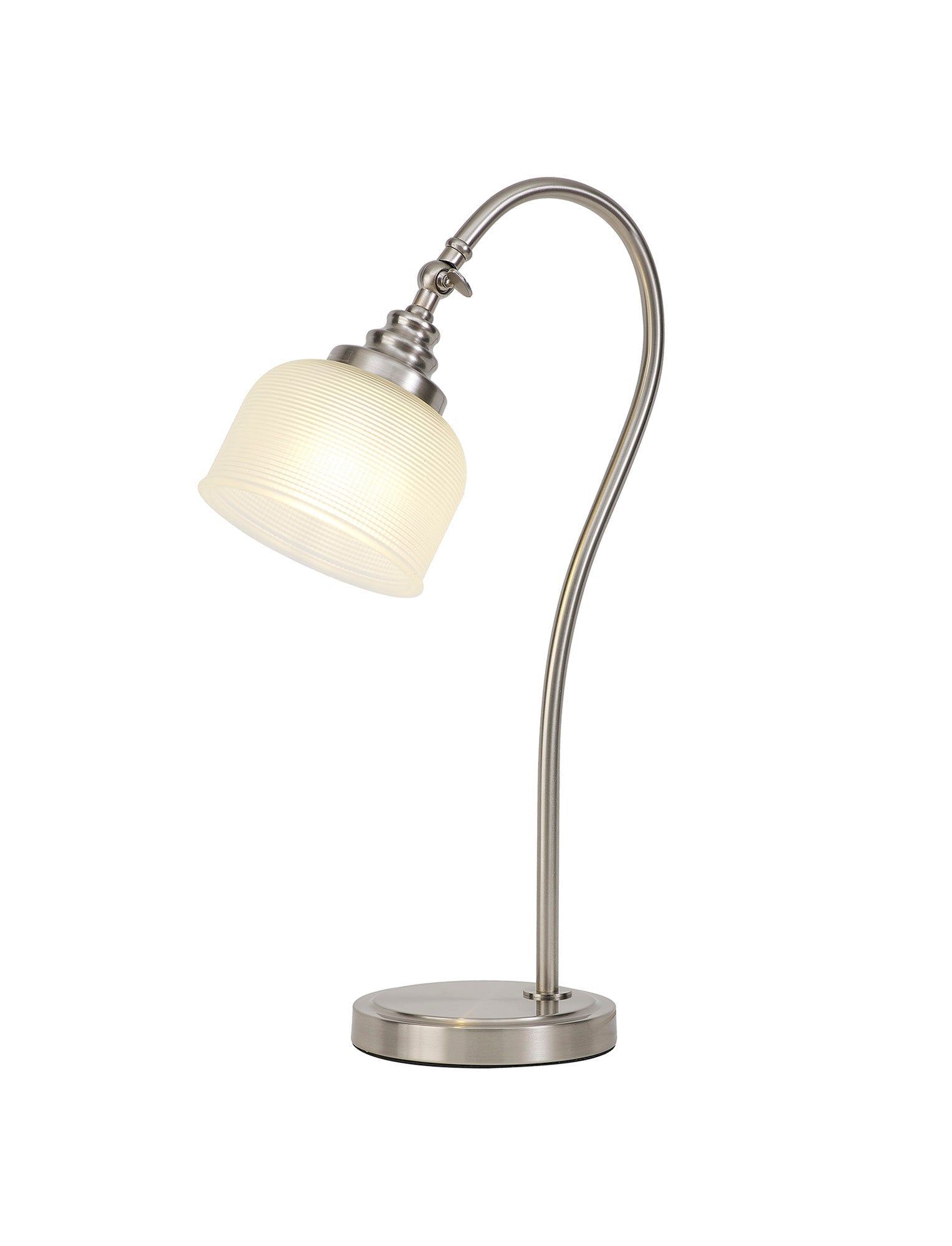 Isola Table Lamp 1 Light E27 Satin Nickel / Prismatic Glass