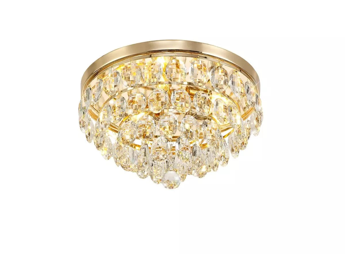 Consten Flush Ceiling, 15/12/6/3 Light E14, French Gold/Crystal, Polished Chrome/Crystal - Cusack Lighting