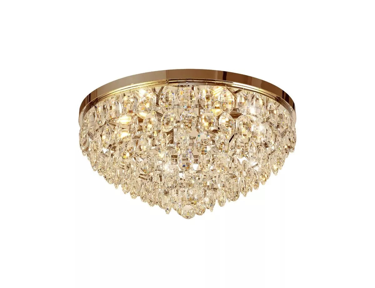 Consten Flush Ceiling, 15/12/6/3 Light E14, French Gold/Crystal, Polished Chrome/Crystal - Cusack Lighting