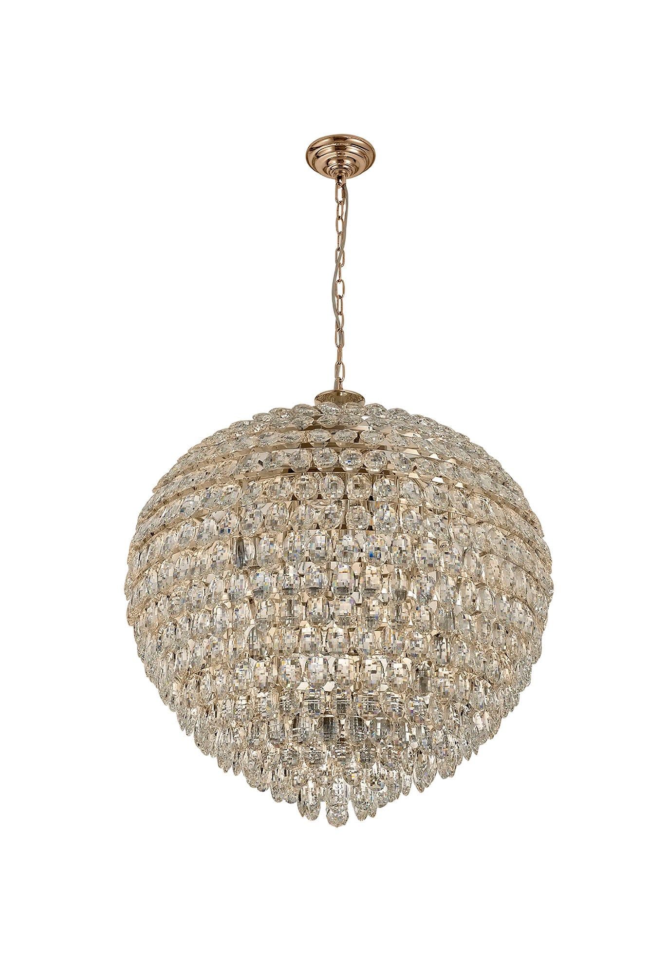 Coniston Pendant, 16/12/9 Light E14, French Gold/Crystal, Polished Chrome/Crystal