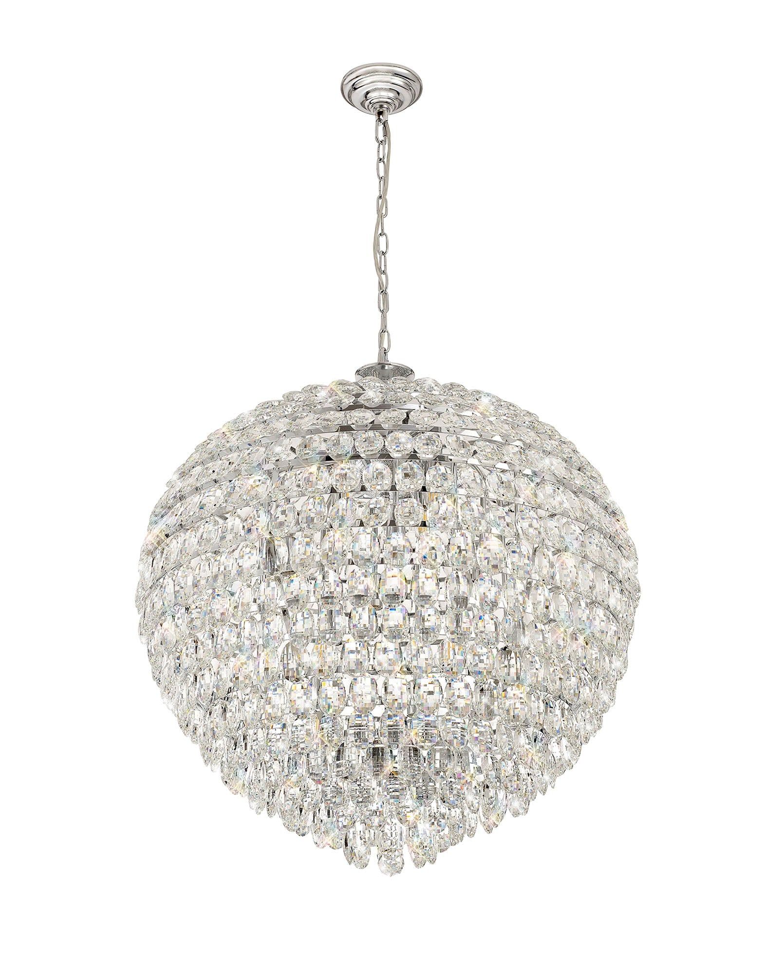 Coniston Pendant, 16/12/9 Light E14, French Gold/Crystal, Polished Chrome/Crystal