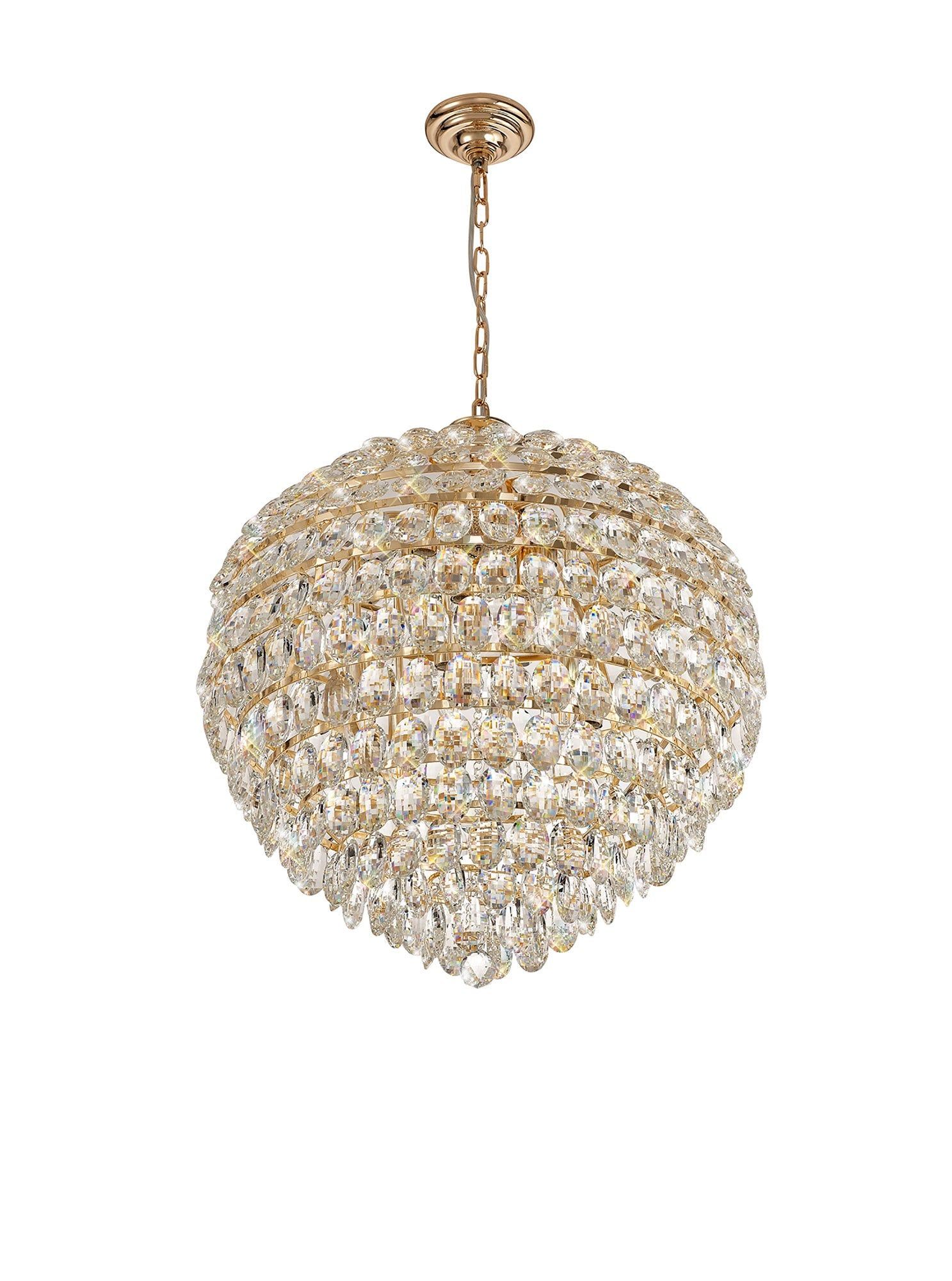 Coniston Pendant, 16/12/9 Light E14, French Gold/Crystal, Polished Chrome/Crystal