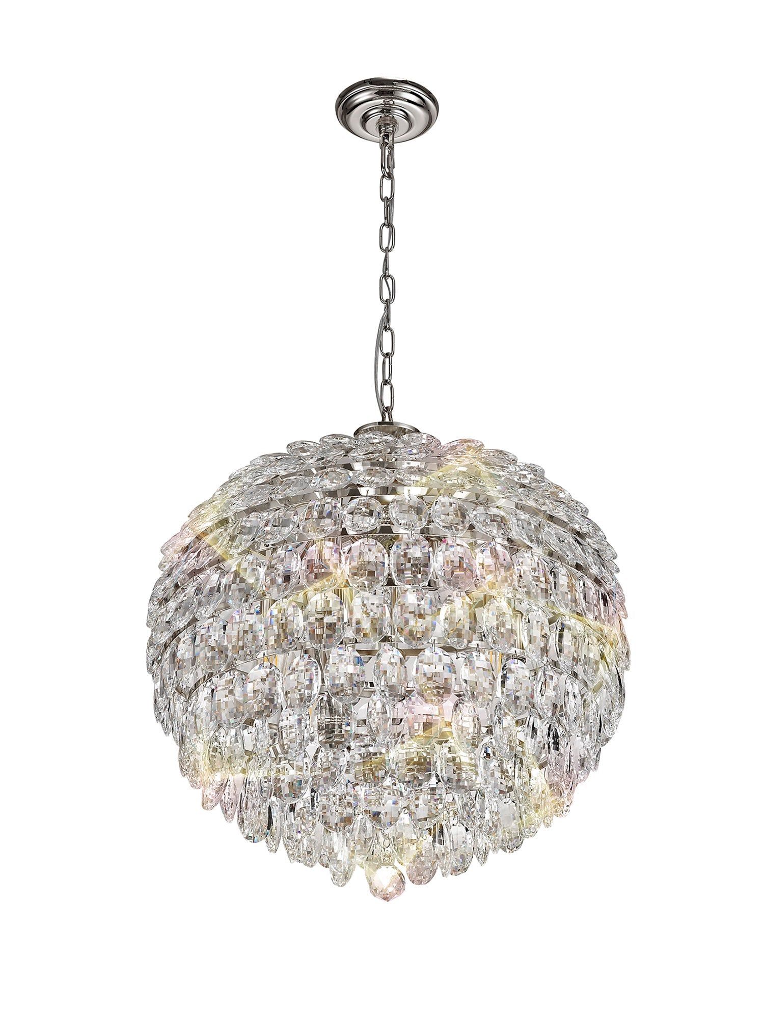 Coniston Pendant, 16/12/9 Light E14, French Gold/Crystal, Polished Chrome/Crystal