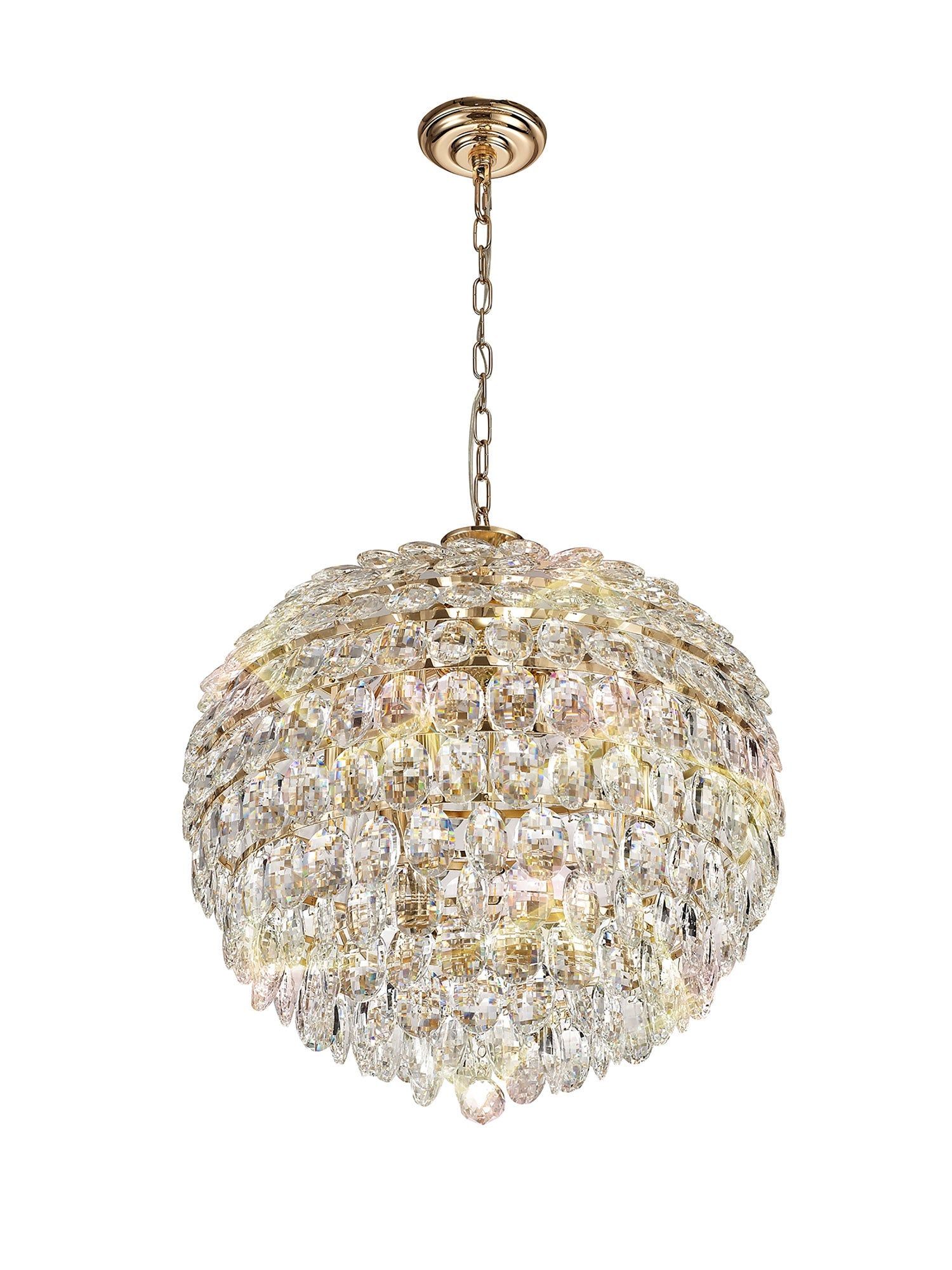 Coniston Pendant, 16/12/9 Light E14, French Gold/Crystal, Polished Chrome/Crystal