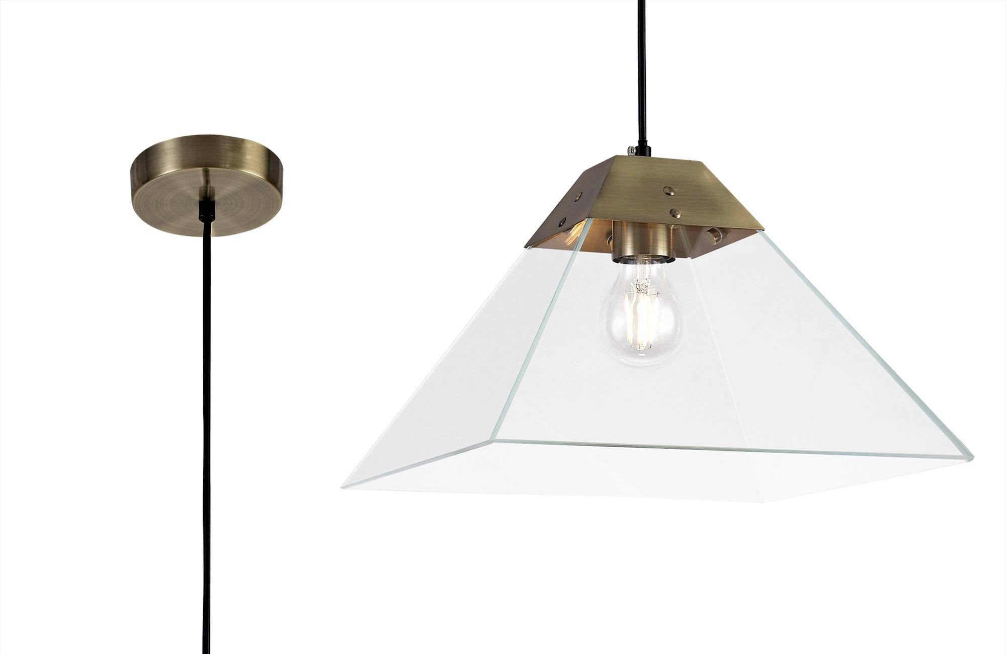 Correy Square Pendant Large, 1 Light E14, Antique Brass IP20