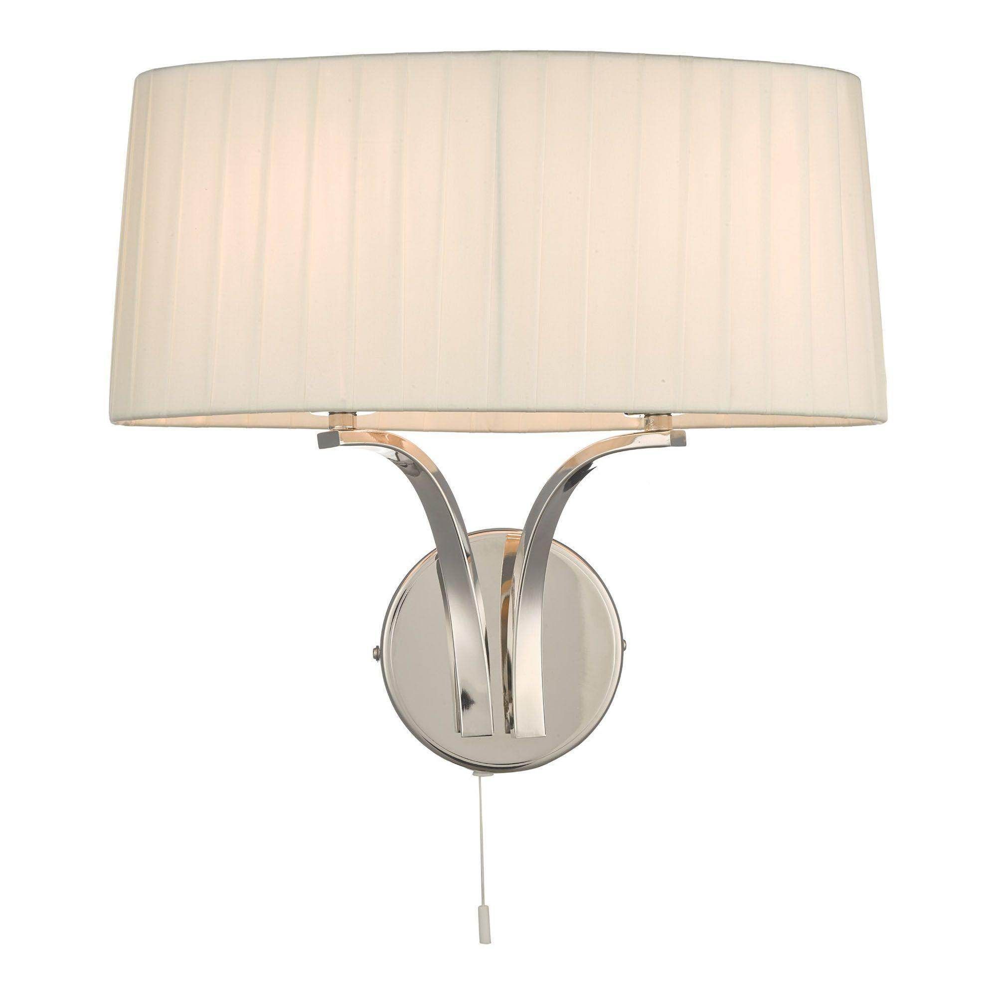 Dar Cristin 2 Light Wall Light Antique Brass With Taupe Shade Polished Nickel with Ivory Shade