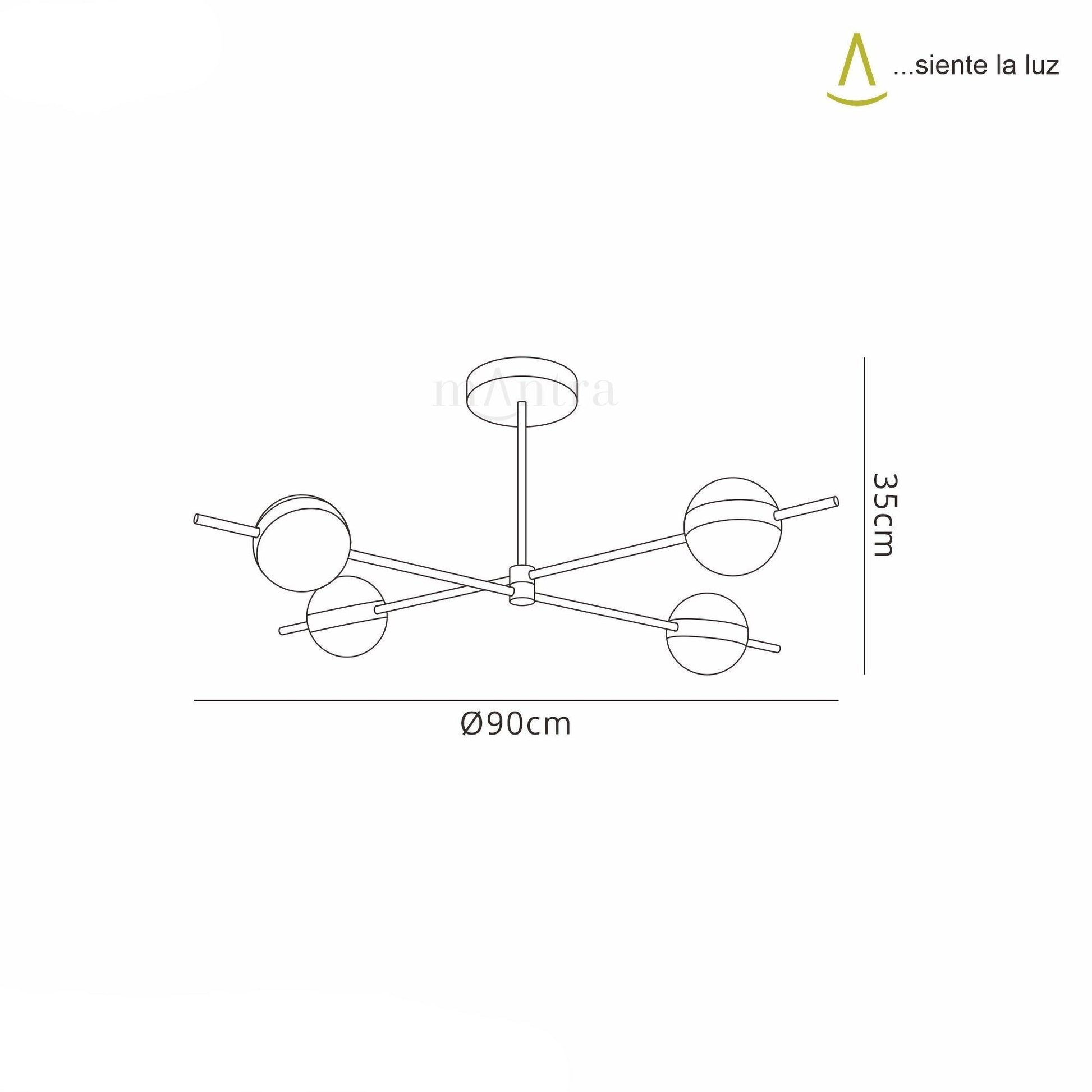 Cuba Ceiling 4 Light, 32W LED, 3000K, 2400lm, Gold/Black, 3yrs Warranty