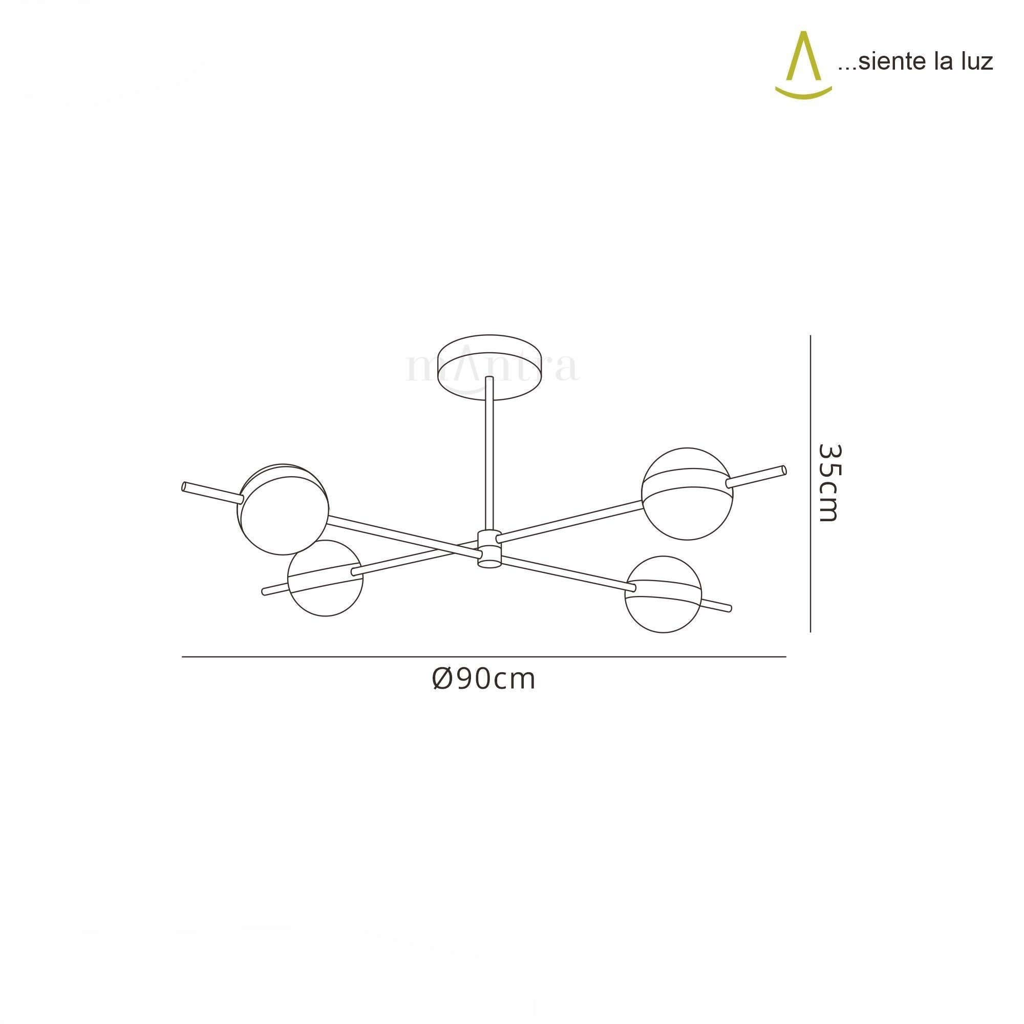 Cuba Ceiling 4 Light, 32W LED, 3000K, 2400lm, Gold/Black, 3yrs Warranty