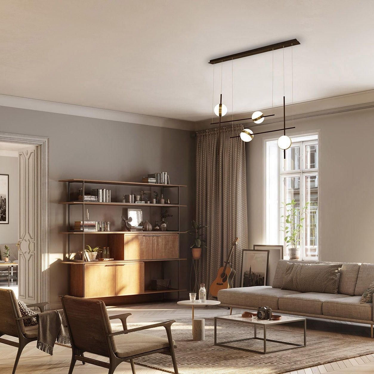 Cuba Criss Cross Linear Pendant 4 Light, 32W LED, 3000K, 2400lm, Gold, Black, 3yrs Warranty