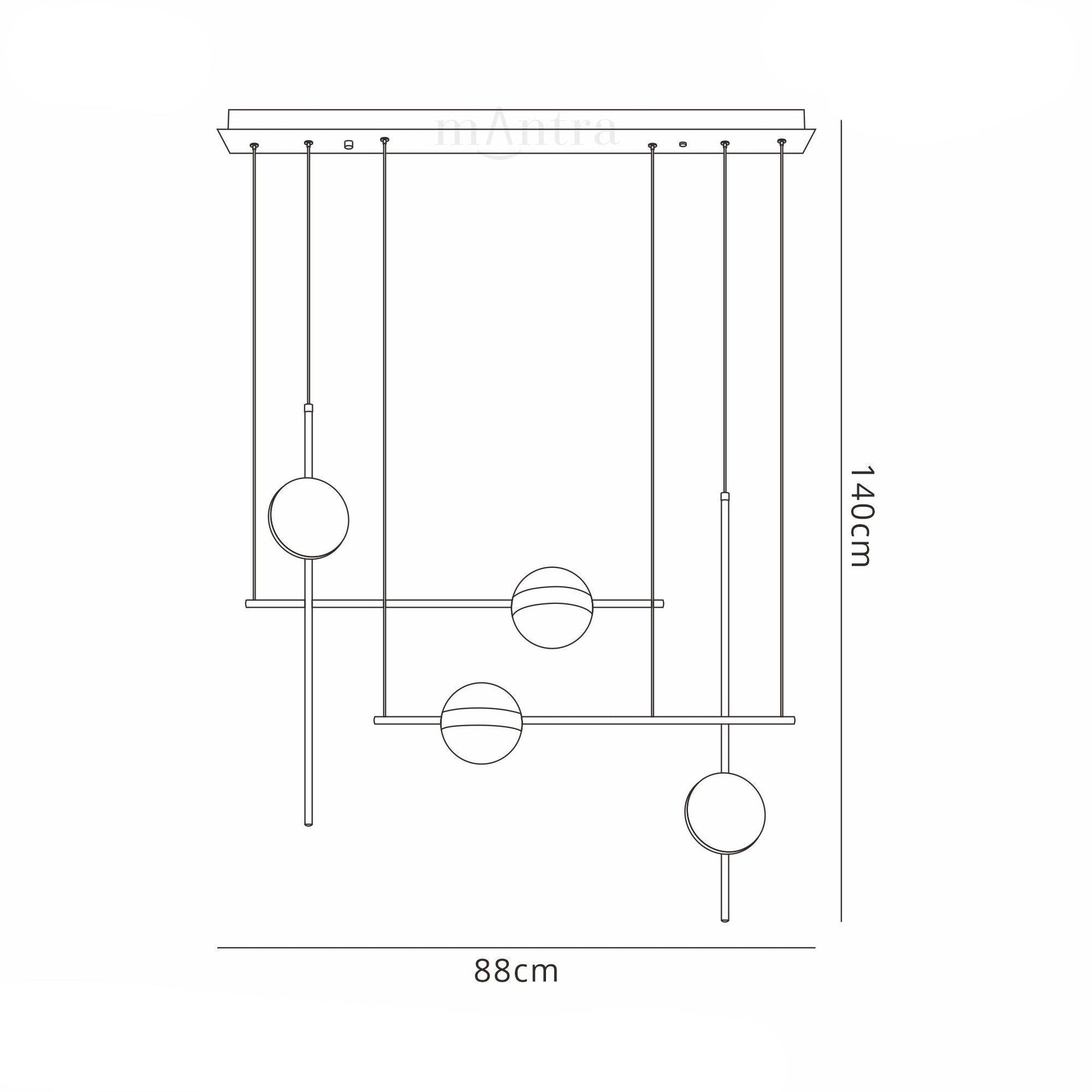 Cuba Criss Cross Linear Pendant 4 Light, 32W LED, 3000K, 2400lm, Gold, Black, 3yrs Warranty
