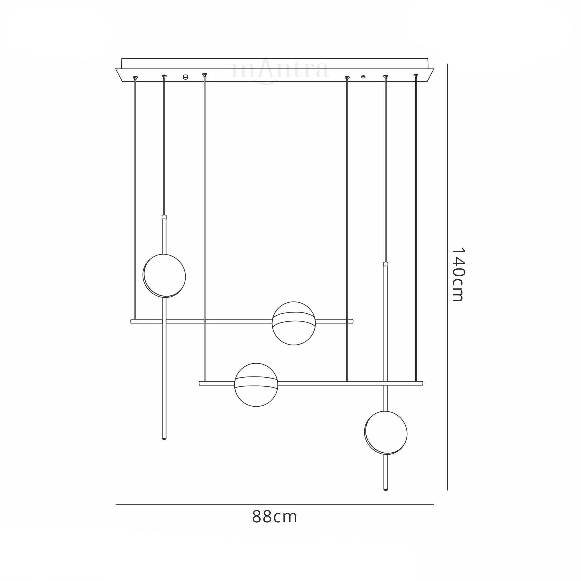 Cuba Criss Cross Linear Pendant 4 Light, 32W LED, 3000K, 2400lm, Gold, Black, 3yrs Warranty