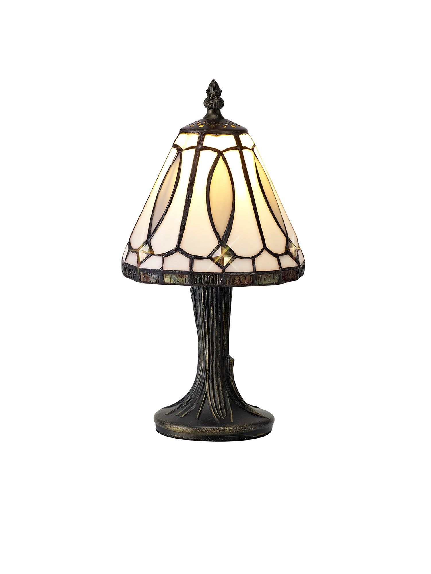 Cupid Tiffany Table Lamp, 1 x E14, White/Grey/Clear Crystal Shade