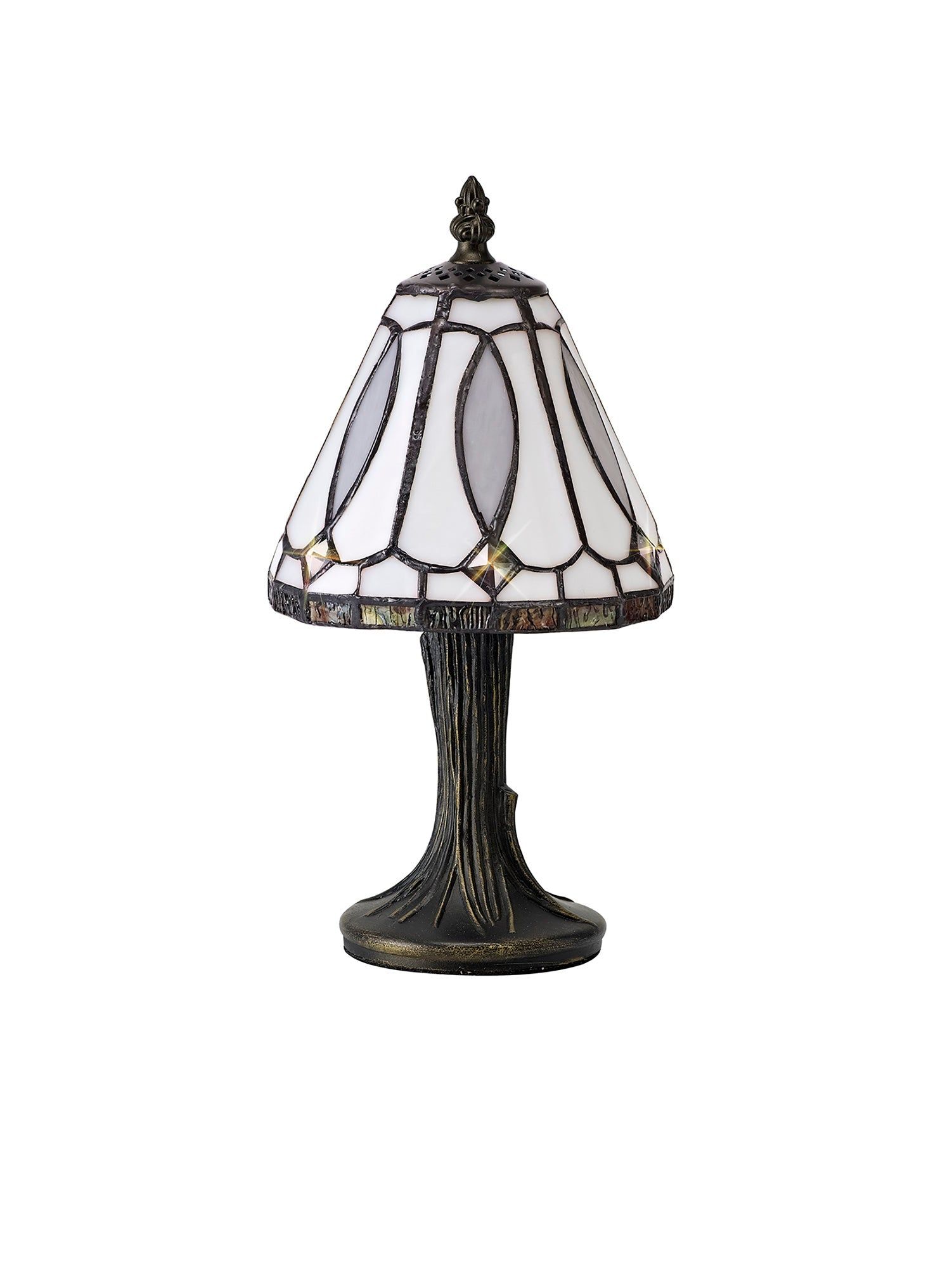 Cupid Tiffany Table Lamp, 1 x E14, White/Grey/Clear Crystal Shade