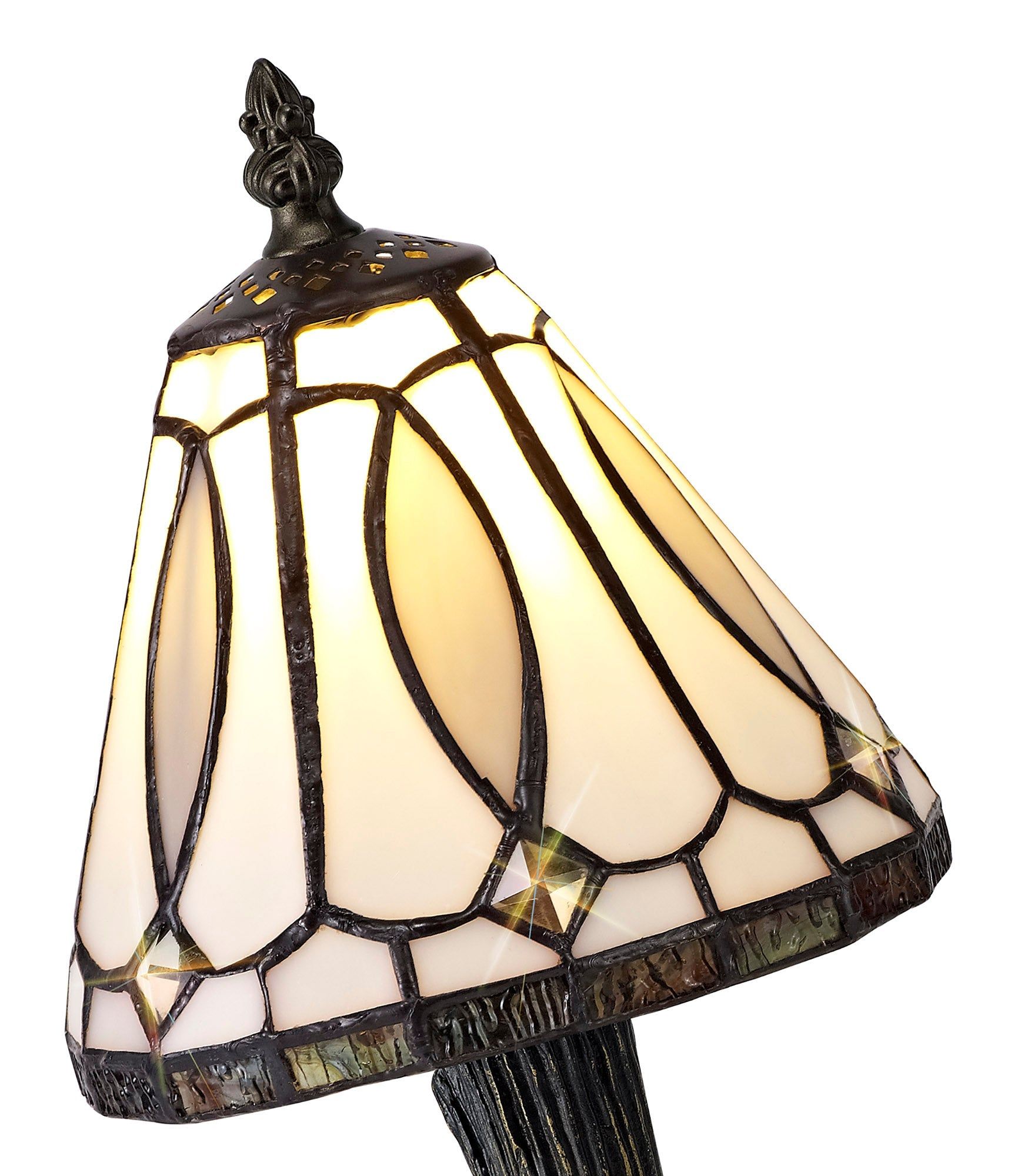 Cupid Tiffany Table Lamp, 1 x E14, White/Grey/Clear Crystal Shade