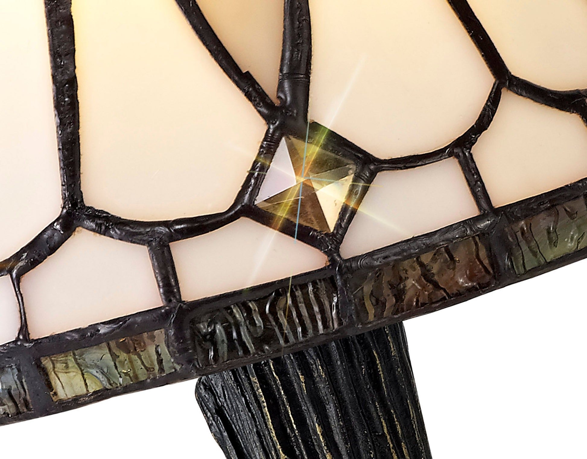Cupid Tiffany Table Lamp, 1 x E14, White/Grey/Clear Crystal Shade