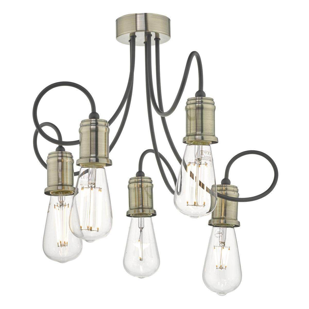 Dar Alzbet 5lt Semi Flush Antique Brass & Black - Cusack Lighting