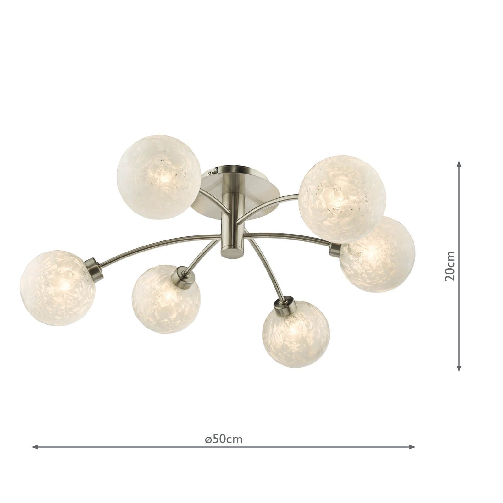 Dar Avari 6Lt Semi Flush - Satin Nickel Frosted Glass Finish, IP20