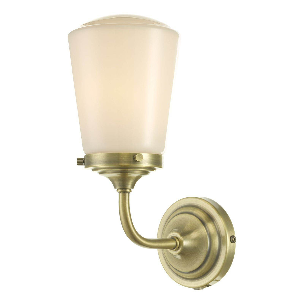 Caden Bathroom Wall Light Antique Brass Opal Glass IP44 - Cusack Lighting